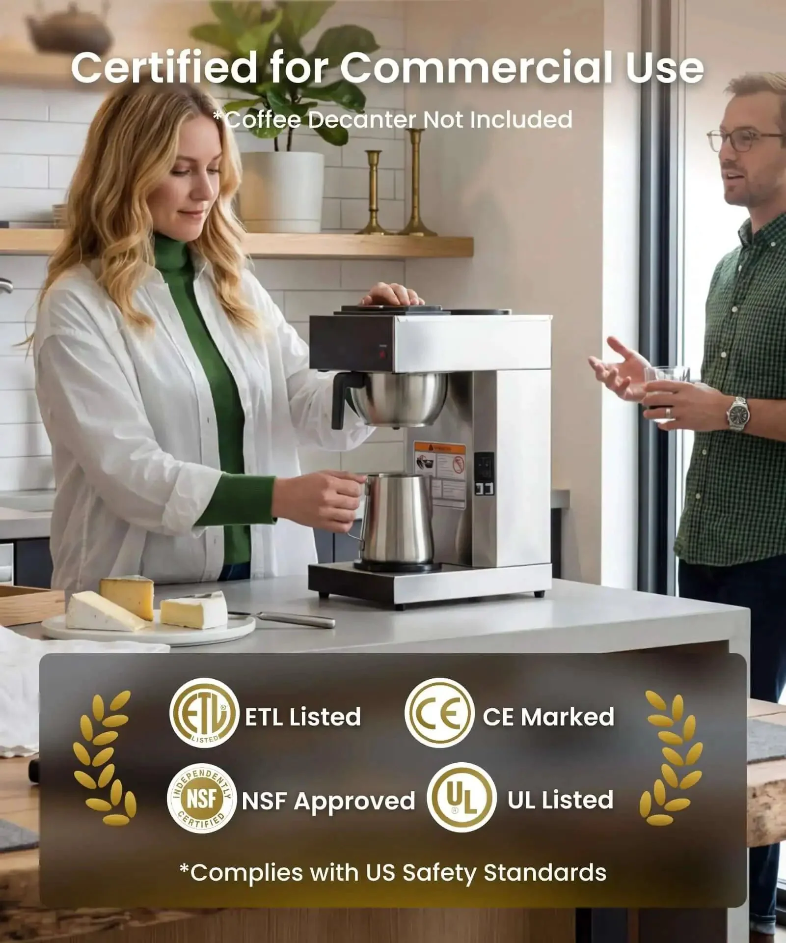 12 Cup Commercial Pour Over Coffee Maker With Industrial Stainless Steel Design, Dual Warmers, No Glass Carafe Included, Built For Cafes And Offices, Easy Pour Over Setup, ETL CE RoHS Intertek Certified Optional Glass Carafe SF-CB-2GA Available - Image 8