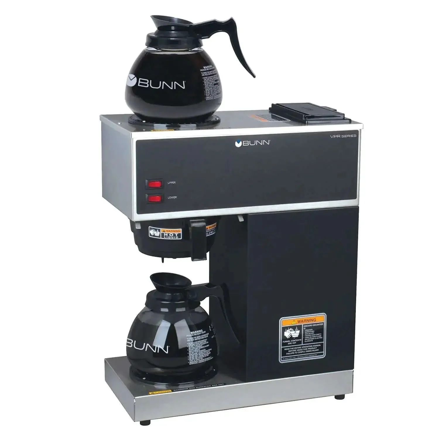 12-Cup Pourover Commercial Coffee Brewer With Upper And Lower Warmers And Two Glass Decanters, Black And Stainless Finish, VPR-2GD Boss Brew Station For Offices, Cafes, And Break Rooms