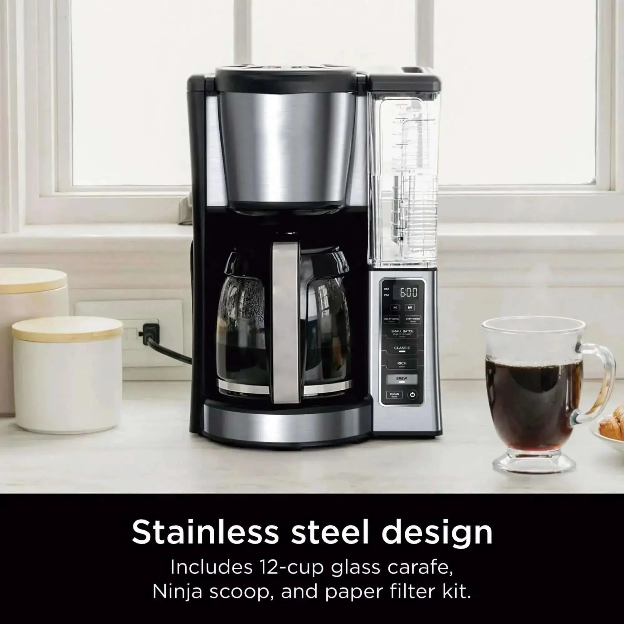 12-Cup Programmable Coffee Maker With Glass Carafe, Classic And Rich Brew Styles, Adjustable Warming Plate, Removable 60 Oz Reservoir, Stainless Steel Finish For Bold Barista Level Flavor At Home - Image 3