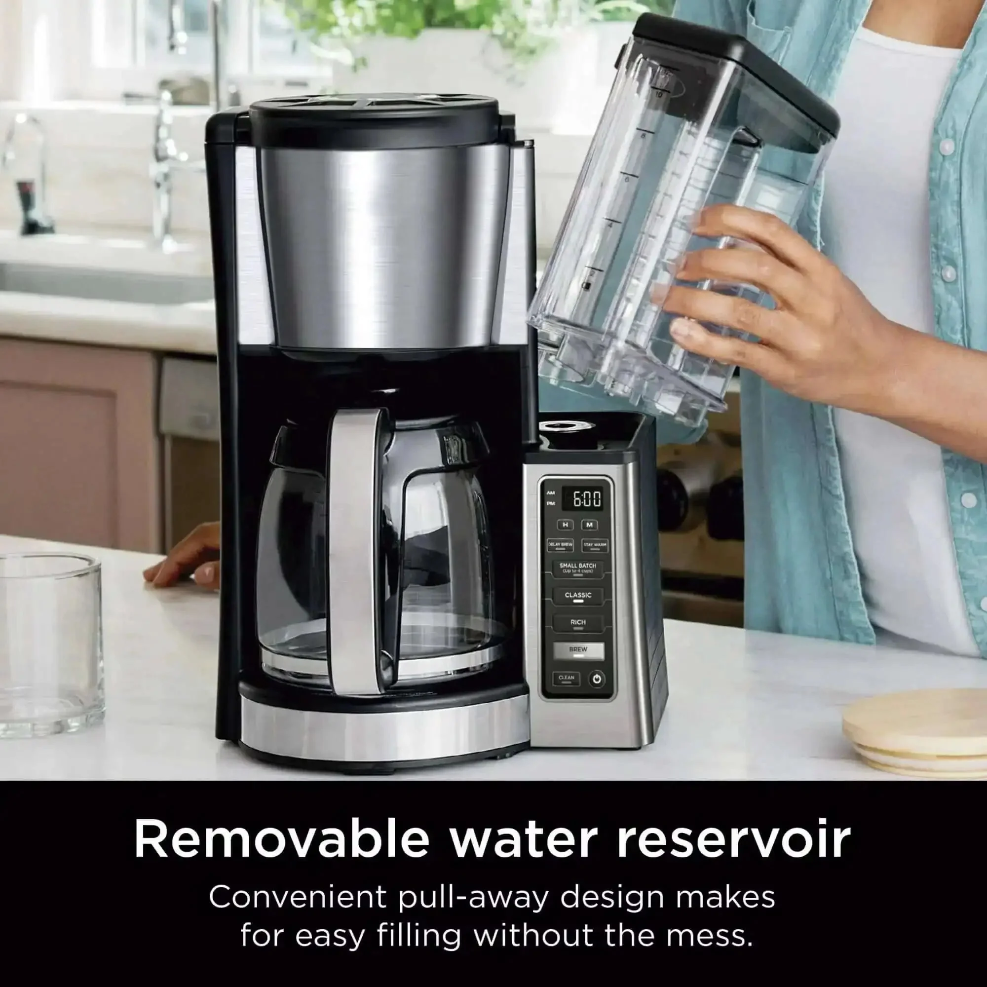 12-Cup Programmable Coffee Maker With Glass Carafe, Classic And Rich Brew Styles, Adjustable Warming Plate, Removable 60 Oz Reservoir, Stainless Steel Finish For Bold Barista Level Flavor At Home - Image 5
