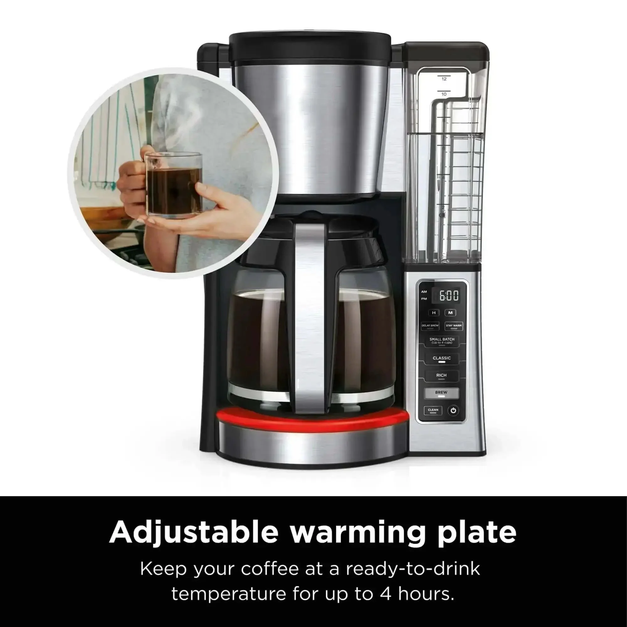 12-Cup Programmable Coffee Maker With Glass Carafe, Classic And Rich Brew Styles, Adjustable Warming Plate, Removable 60 Oz Reservoir, Stainless Steel Finish For Bold Barista Level Flavor At Home - Image 7