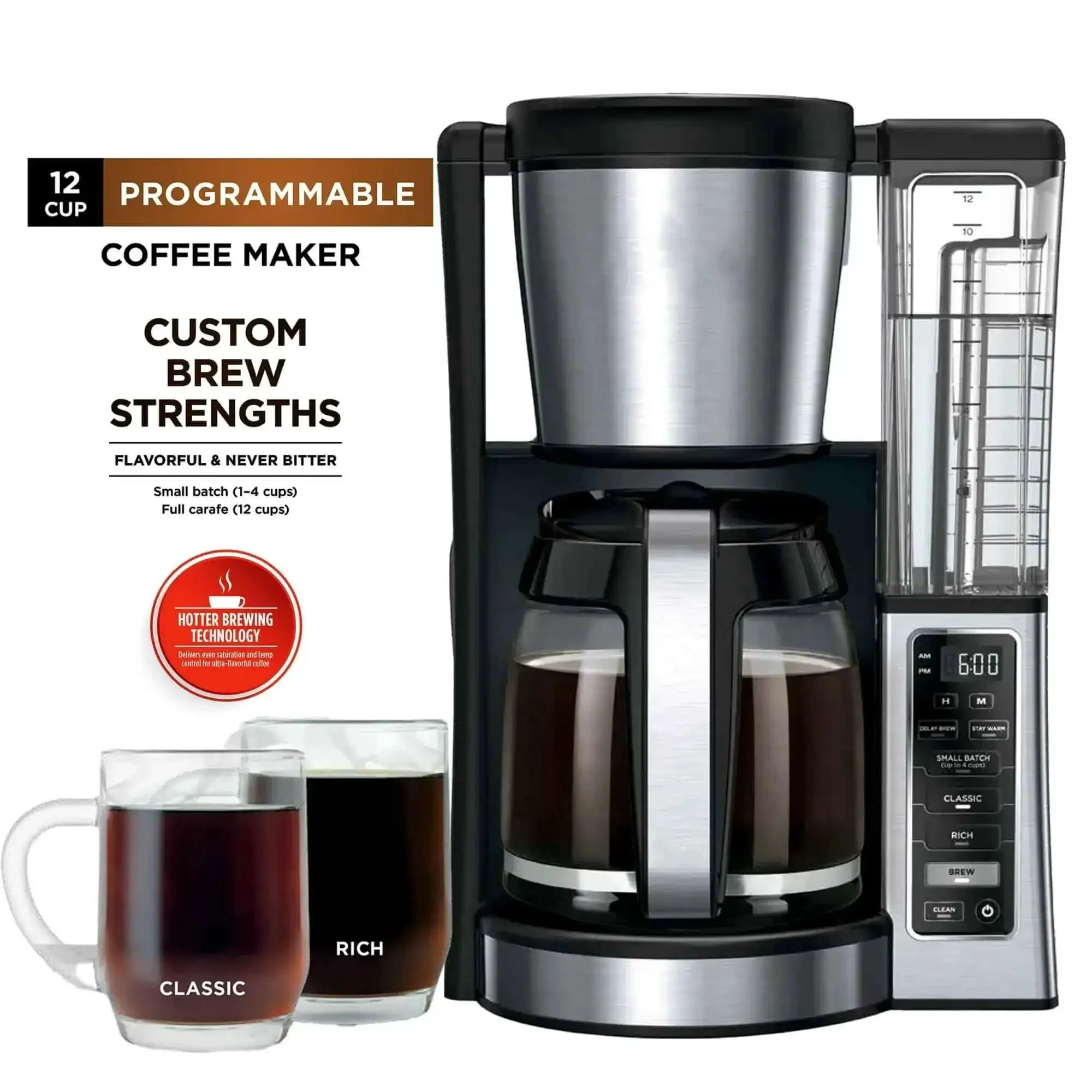 12-Cup Programmable Coffee Maker With Glass Carafe, Classic And Rich Brew Styles, Adjustable Warming Plate, Removable 60 Oz Reservoir, Stainless Steel Finish For Bold Barista Level Flavor At Home - Image 8