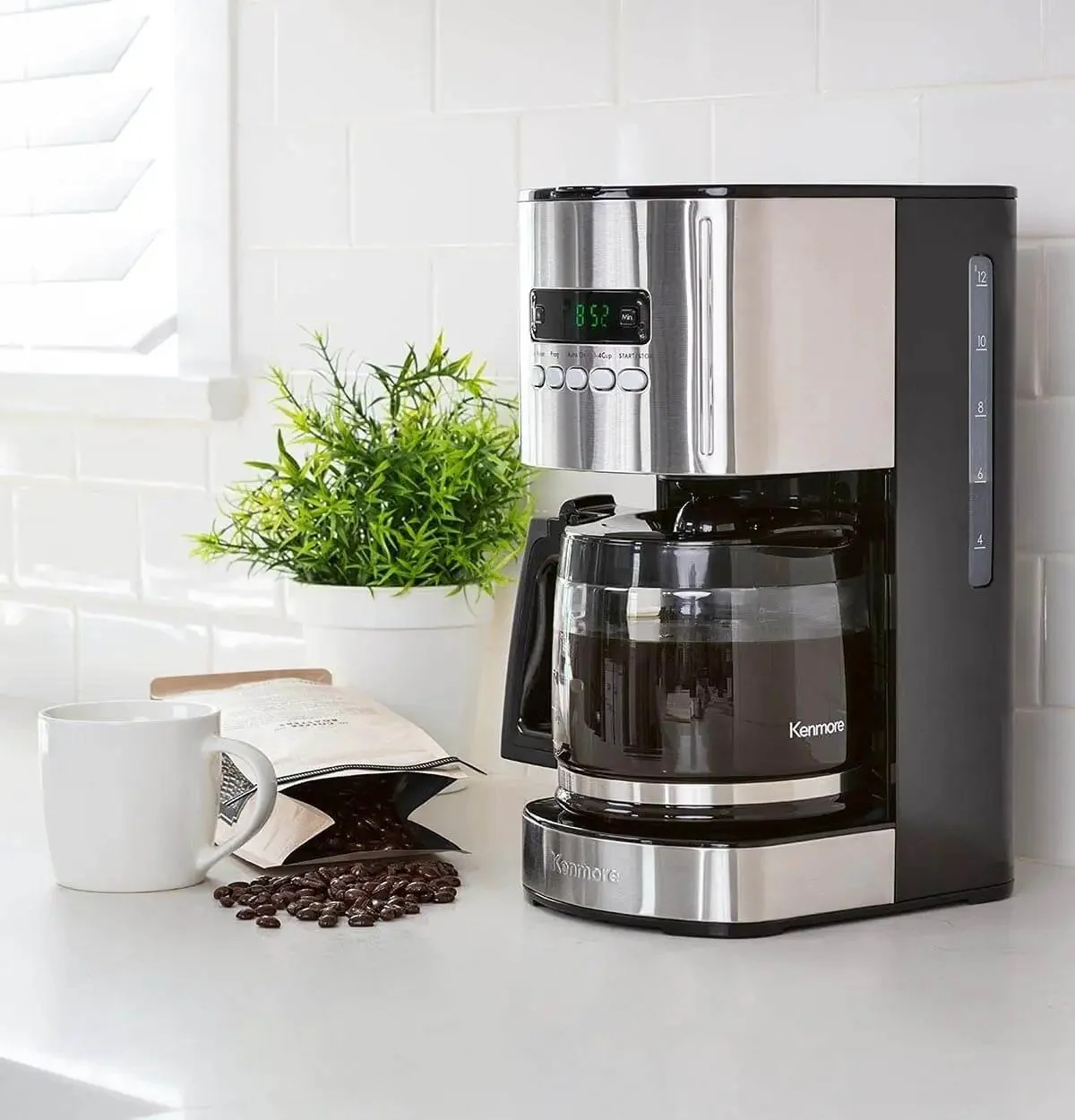 12 Cup Programmable Drip Coffee Maker With Glass Carafe No Mess Auto Shut Off Pause And Serve Large Water Reservoir Reusable Gold Tone Filter Carbon Filter Keeps Coffee Warm Black Kitchen Appliance - Image 8