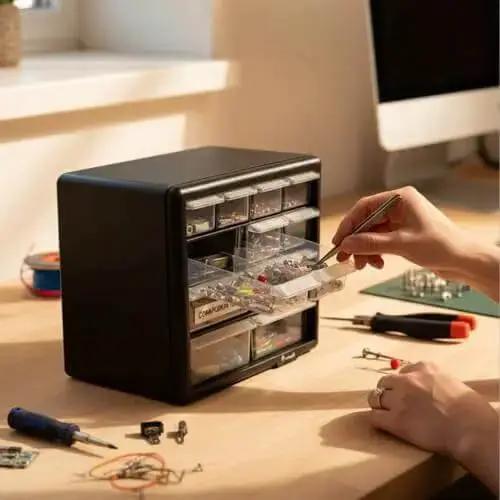 12-Drawer Parts Organizer In Black With Clear View Drawers, Wall Mountable For Easy Access To Small Hardware, Tools, And Craft Supplies, Keeps Tiny Parts Neatly Sorted With 8 Small Drawers And 4 Large Drawers - Image 10