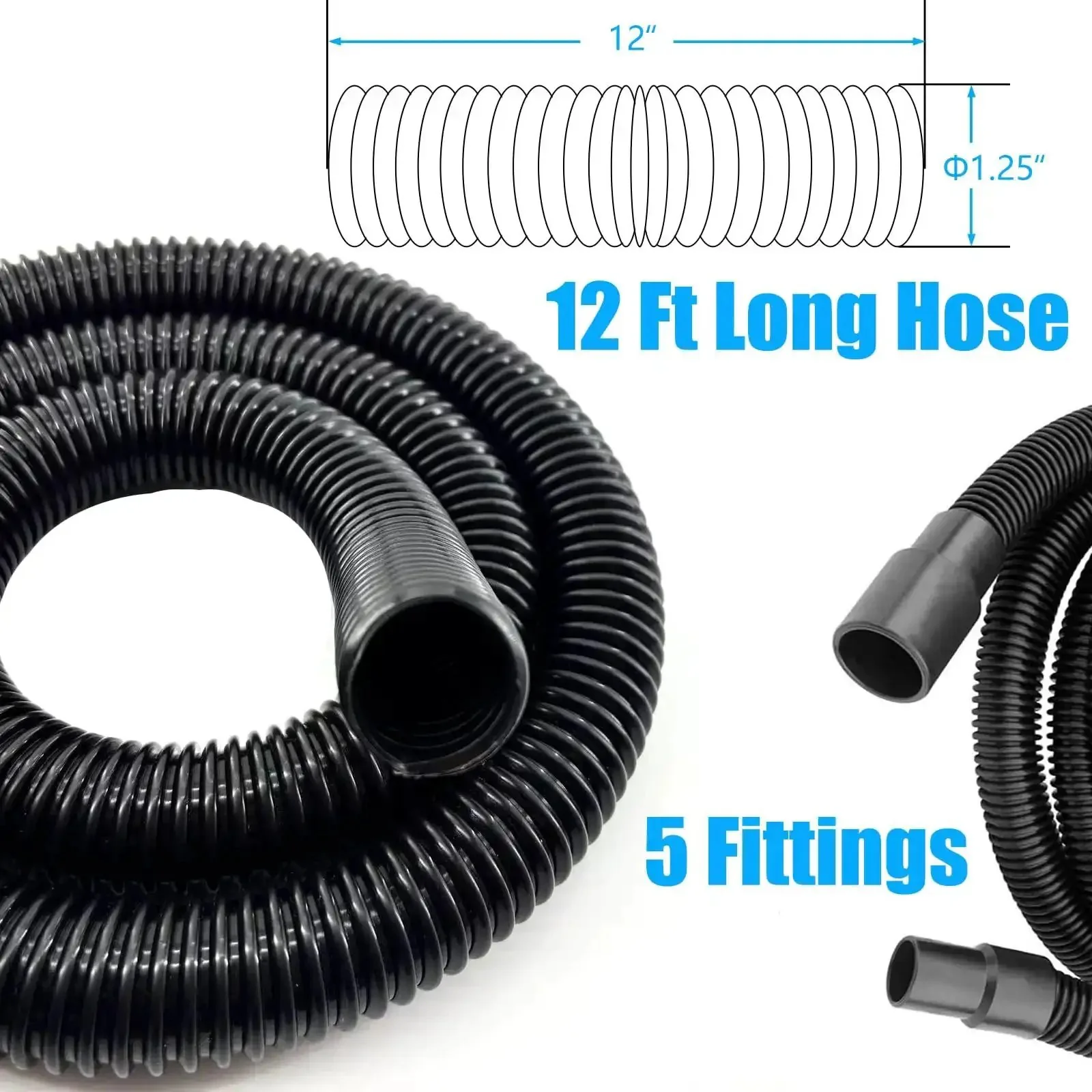 12 Foot Dust Collection Vacuum Hose Kit With Five Fittings For Woodworking And Home Shop Use Flexible Dry Wet Vac Hose Attachments That Fit Most Power Tools Table Saws Sanders Drills And Dust Collectors - Image 7