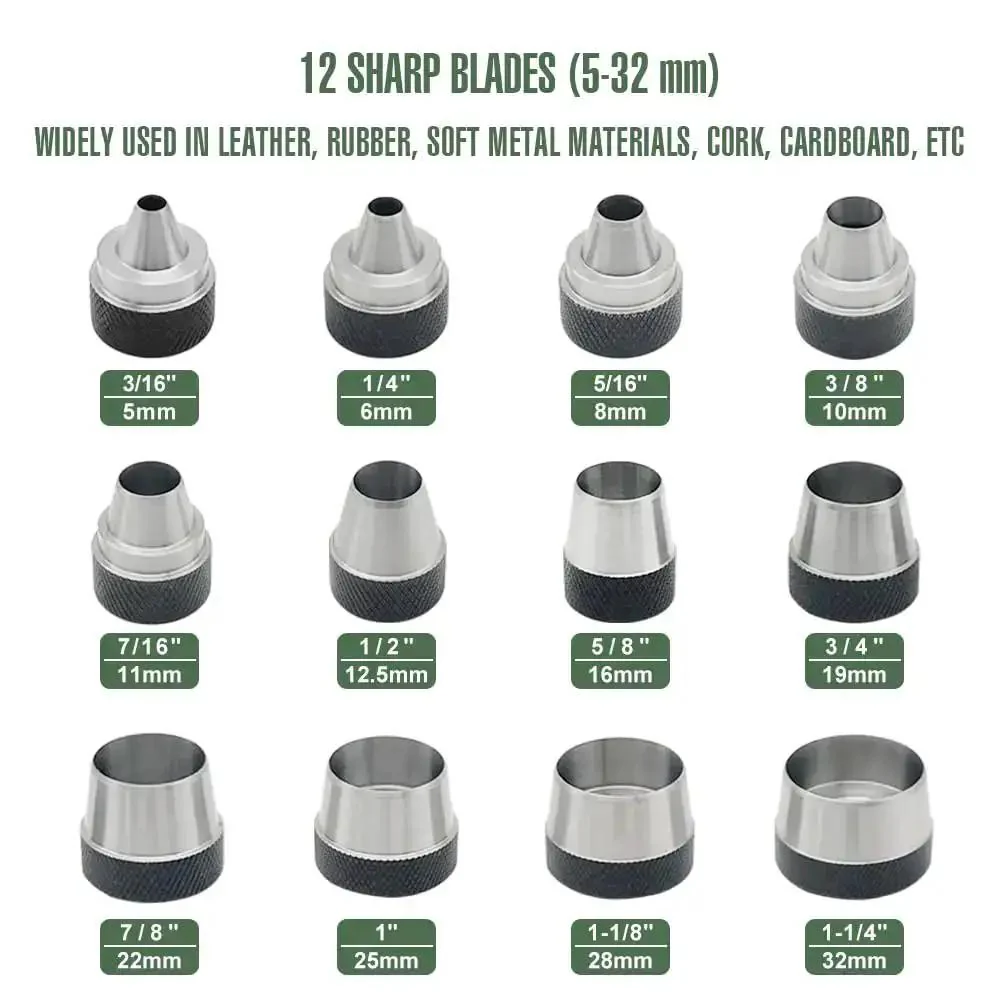 12 In 1 Gasket Punch Set With Sharp Leather Hole Punches And Hollow Punches For Leather Three Sixteenths Inch To One And One Quarter Inch Hole Sizes Includes Handle And Storage Box Great For Diy Leather Craft Projects And Professional Use - Image 8
