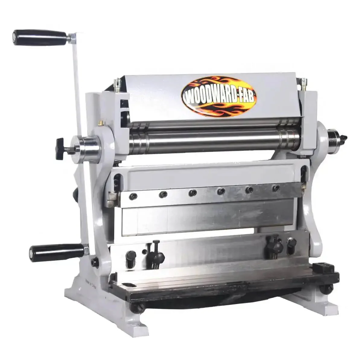 12 Inch 3 In 1 Sheet Metal Heavy Duty Pro Grade Shear Brake Roll Machine With 5 Adjustable Hardened Fingers, 1-1/2 Inch Slip Rolls For 1/16, 1/8 And 3/16 Grooves, 20 Gauge Capacity, Hold Down Clamp And Back Gauge For Building Boxes And Pans