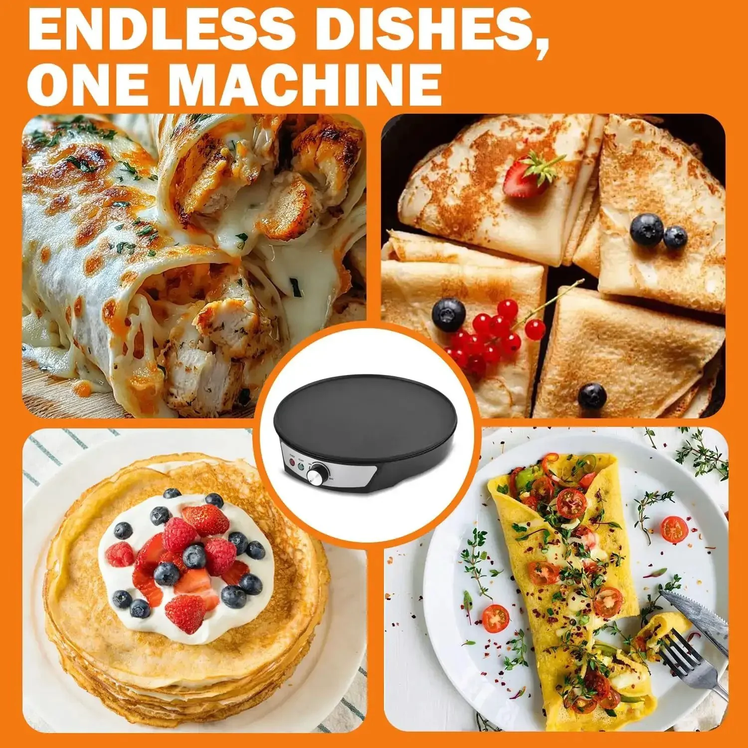 12 Inch Electric Crepe Maker With Nonstick Surface, Adjustable Temperature Control, Led Indicator Lights, Spreader And Spatula Included, Great For Crepes, Pancakes, Tortillas, Dosa And More - Image 2
