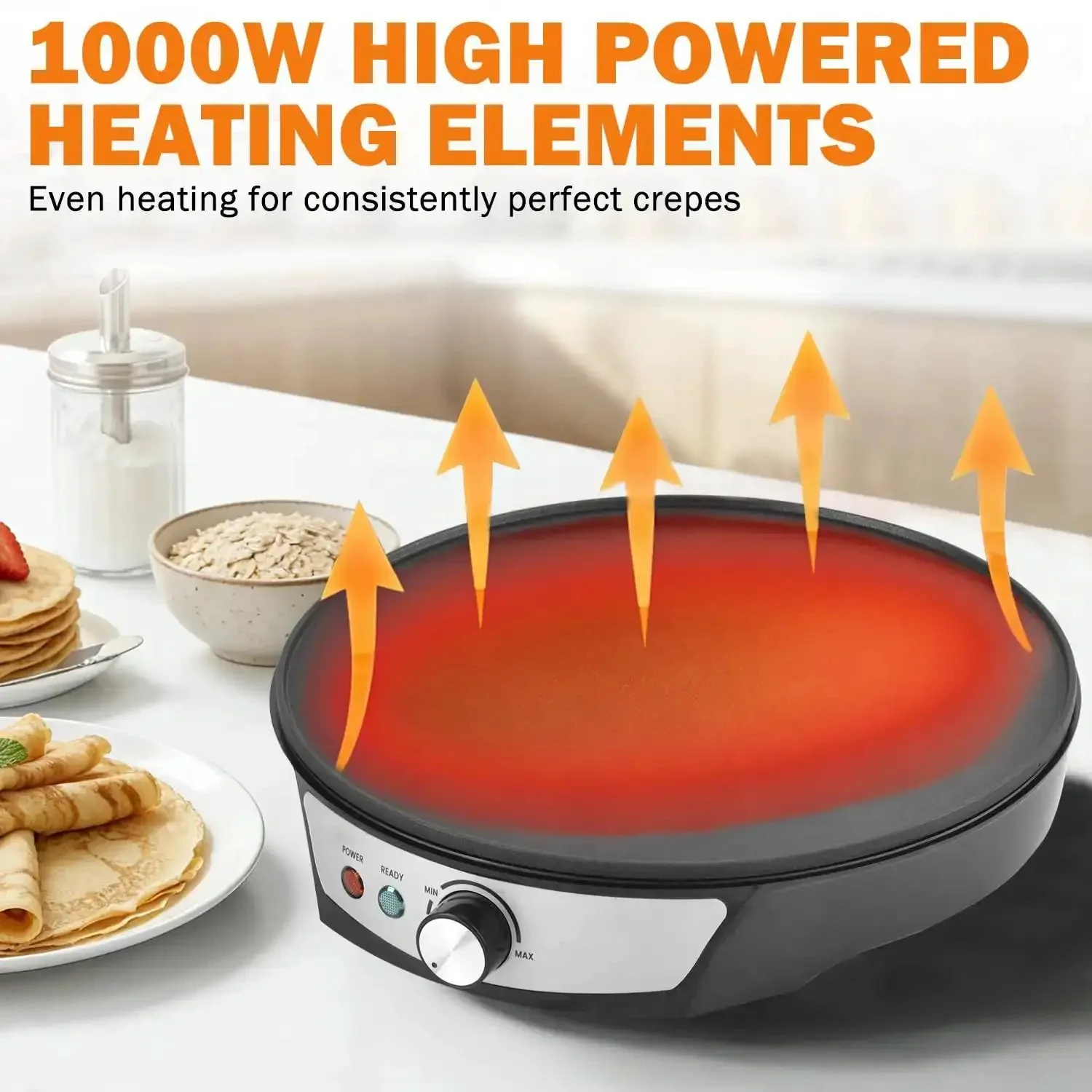 12 Inch Electric Crepe Maker With Nonstick Surface, Adjustable Temperature Control, Led Indicator Lights, Spreader And Spatula Included, Great For Crepes, Pancakes, Tortillas, Dosa And More - Image 5