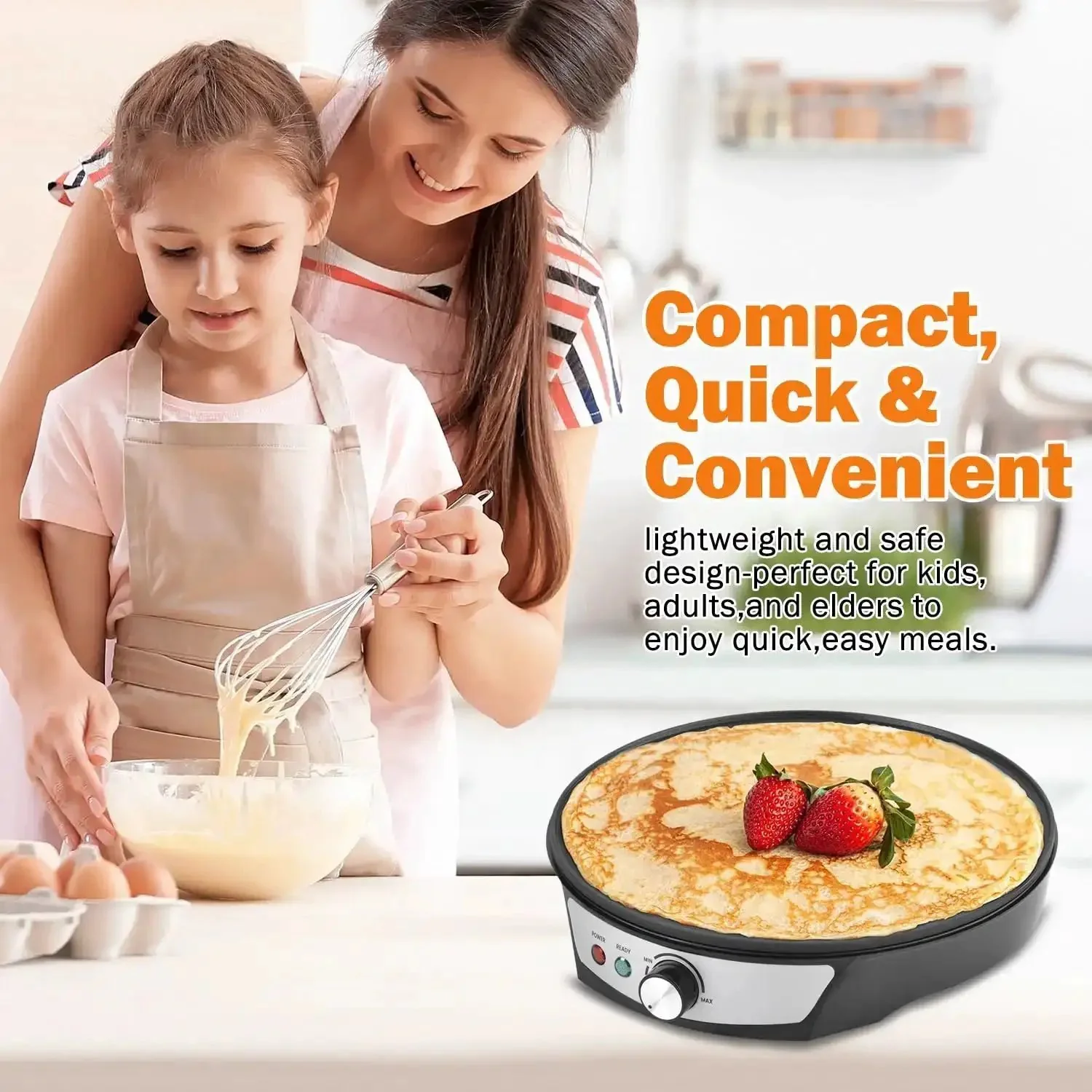 12 Inch Electric Crepe Maker With Nonstick Surface, Adjustable Temperature Control, Led Indicator Lights, Spreader And Spatula Included, Great For Crepes, Pancakes, Tortillas, Dosa And More - Image 6