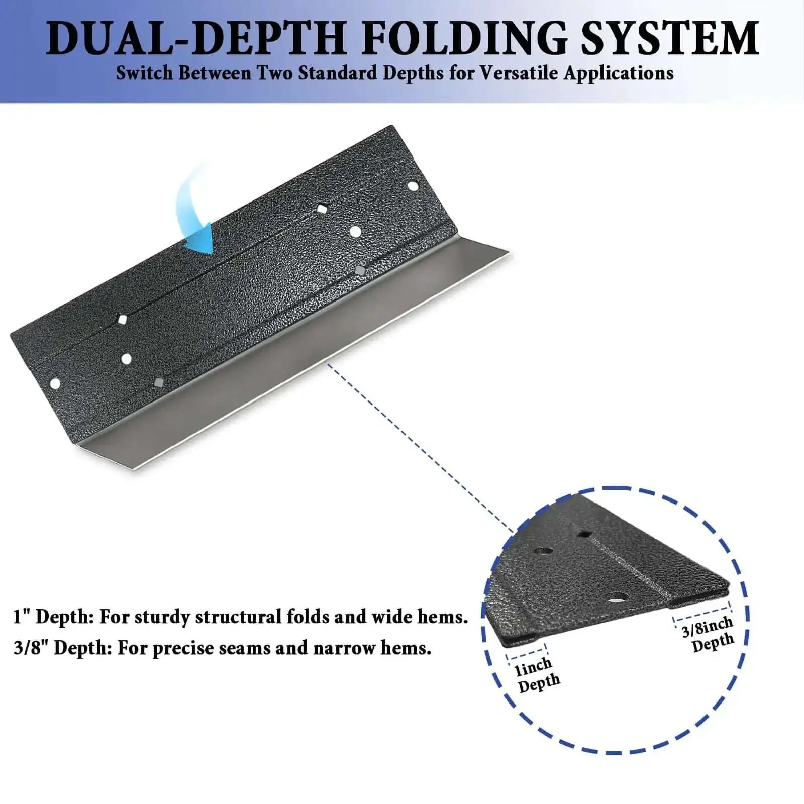 12 Inch Folding Sheet Metal Bending Tool For HVAC Pros With Three Eighths Inch And One Inch Fold Depth Duct Bender Hand Tool Heavy Duty Metal Forming Tool With Corrosion Resistant Cold Rolled Steel Construction - Image 3