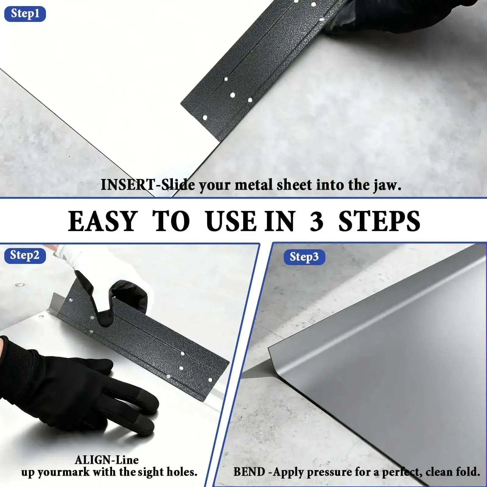 12 Inch Folding Sheet Metal Bending Tool For HVAC Pros With Three Eighths Inch And One Inch Fold Depth Duct Bender Hand Tool Heavy Duty Metal Forming Tool With Corrosion Resistant Cold Rolled Steel Construction - Image 7