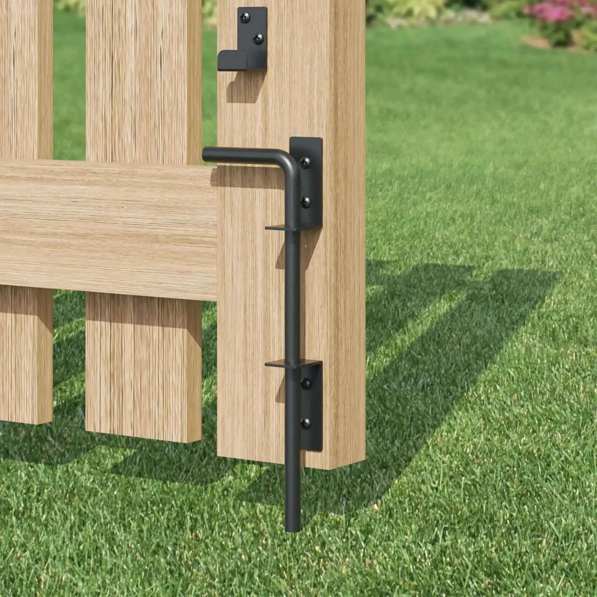 12 Inch Heavy Duty Cane Bolt Gate Drop Rod For Wood, PVC, Vinyl, And Metal Fences And Gates, Extra Thick Ground Latch Hardware, Wrought Iron Look With Black Finish, Durable Gate Stopper Latch, 1 Pack