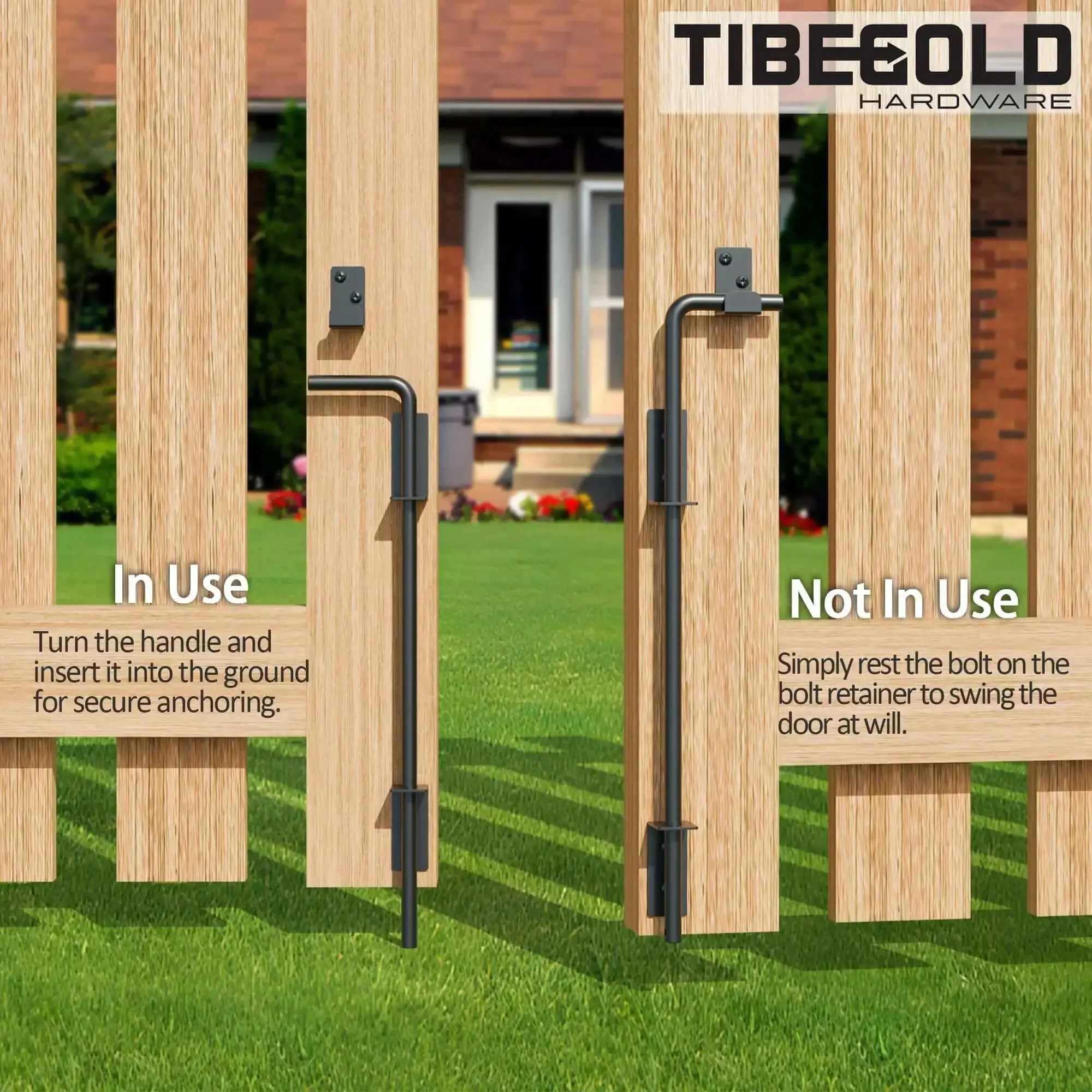 12 Inch Heavy Duty Cane Bolt Gate Drop Rod For Wood, PVC, Vinyl, And Metal Fences And Gates, Extra Thick Ground Latch Hardware, Wrought Iron Look With Black Finish, Durable Gate Stopper Latch, 1 Pack - Image 5