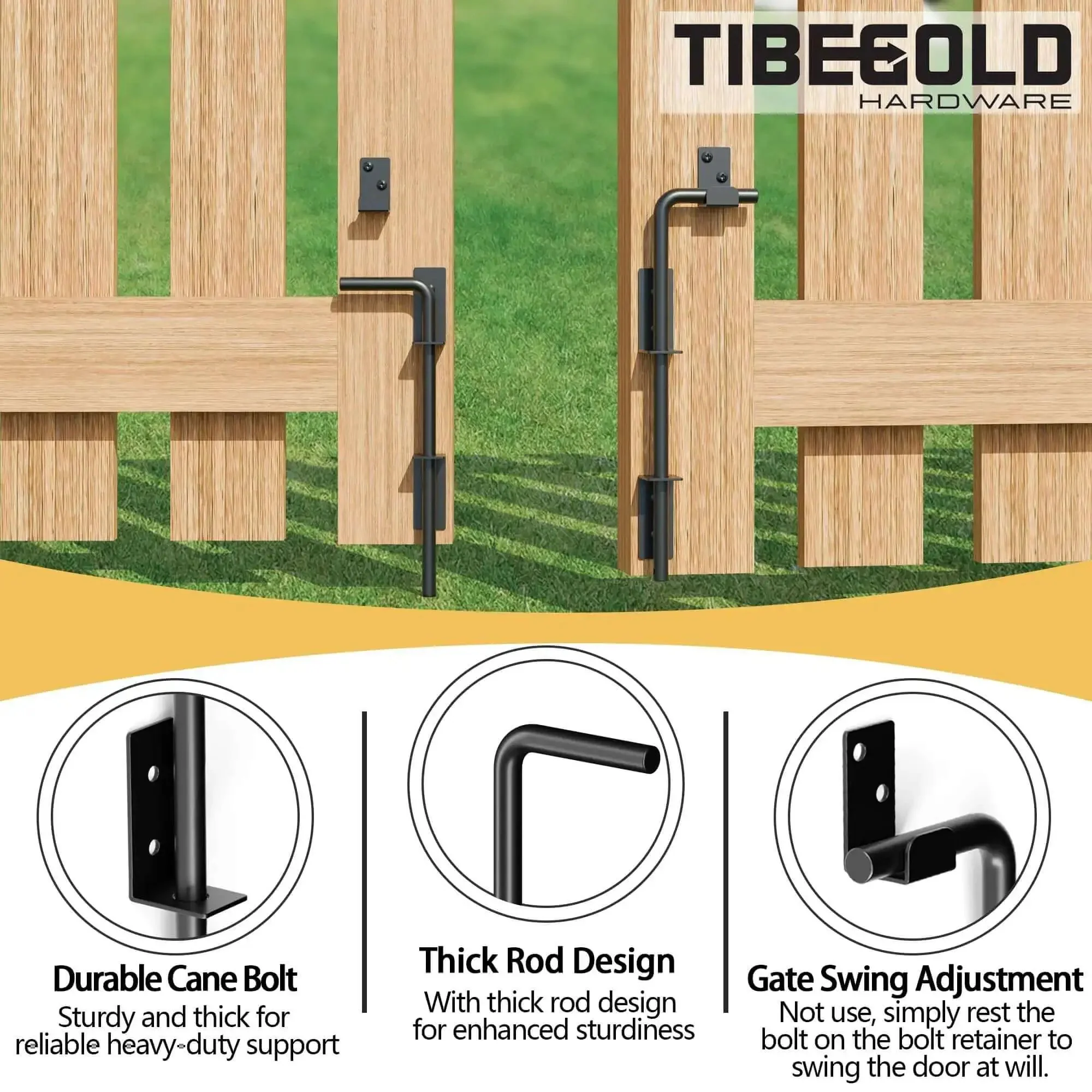 12 Inch Heavy Duty Cane Bolt Gate Drop Rod For Wood, PVC, Vinyl, And Metal Fences And Gates, Extra Thick Ground Latch Hardware, Wrought Iron Look With Black Finish, Durable Gate Stopper Latch, 1 Pack - Image 6