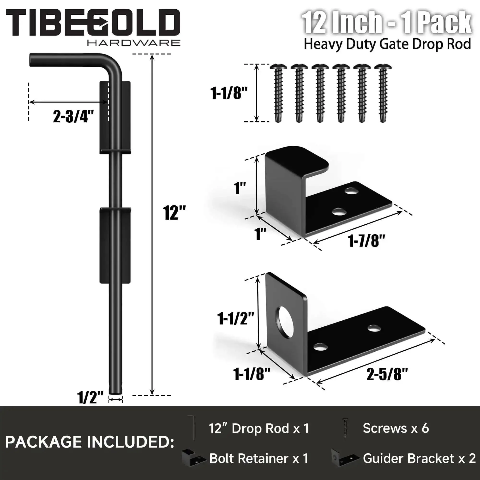 12 Inch Heavy Duty Cane Bolt Gate Drop Rod For Wood, PVC, Vinyl, And Metal Fences And Gates, Extra Thick Ground Latch Hardware, Wrought Iron Look With Black Finish, Durable Gate Stopper Latch, 1 Pack - Image 7
