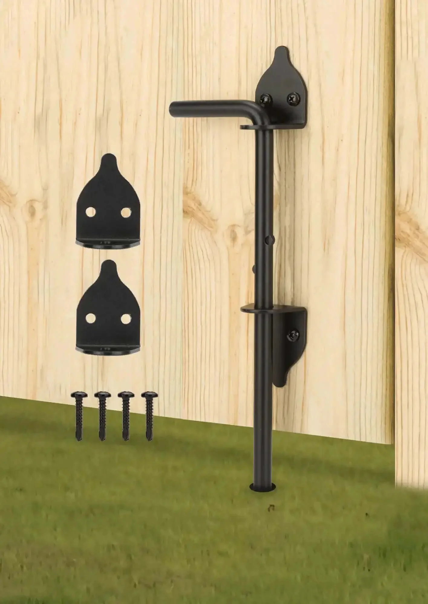 12 Inch Heavy Duty Cane Bolt Gate Drop Rod Ground Latch for Wood PVC Vinyl Metal Fences and Gates Double Doors Black Solid Steel Corrosion Resistant Easy Install Durable Gate Hardware 1 Pack