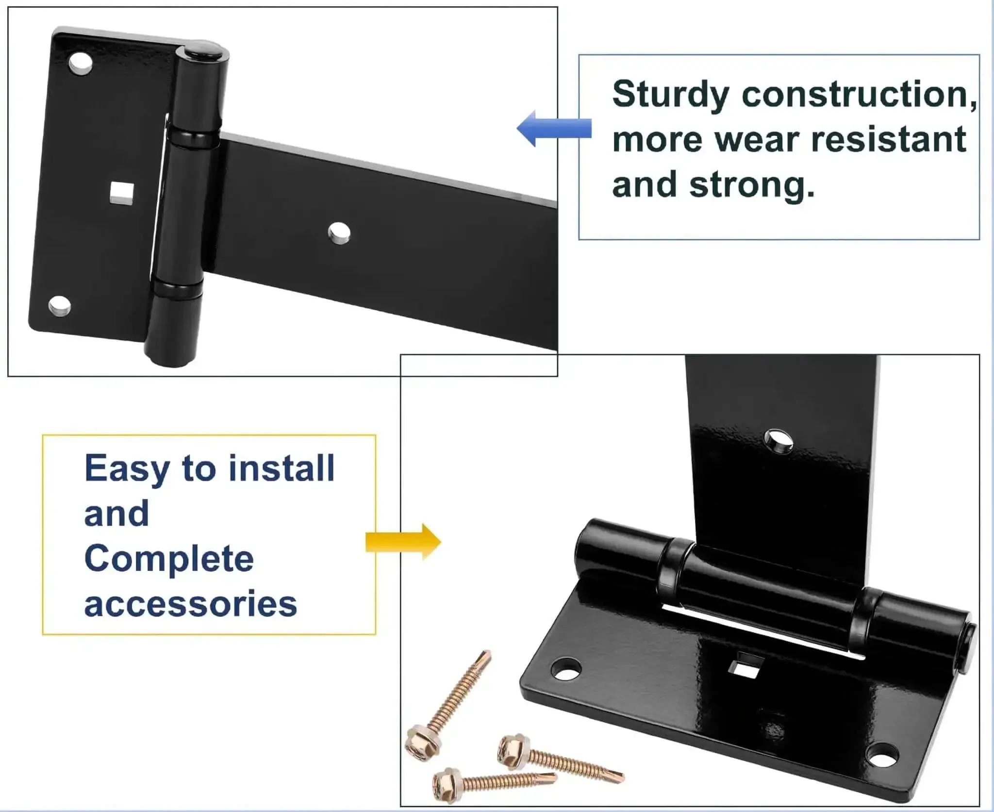 12 Inch Heavy Duty T Strap Gate Hinges For Barn Fence And Shed Doors 180 Degree Swing 4mm Industrial Steel Black Wrought Hardware Holds Up To 70Kg With 2 Hinges Beefy And Tough Yard Gate Hardware For Wooden Fences - Image 5