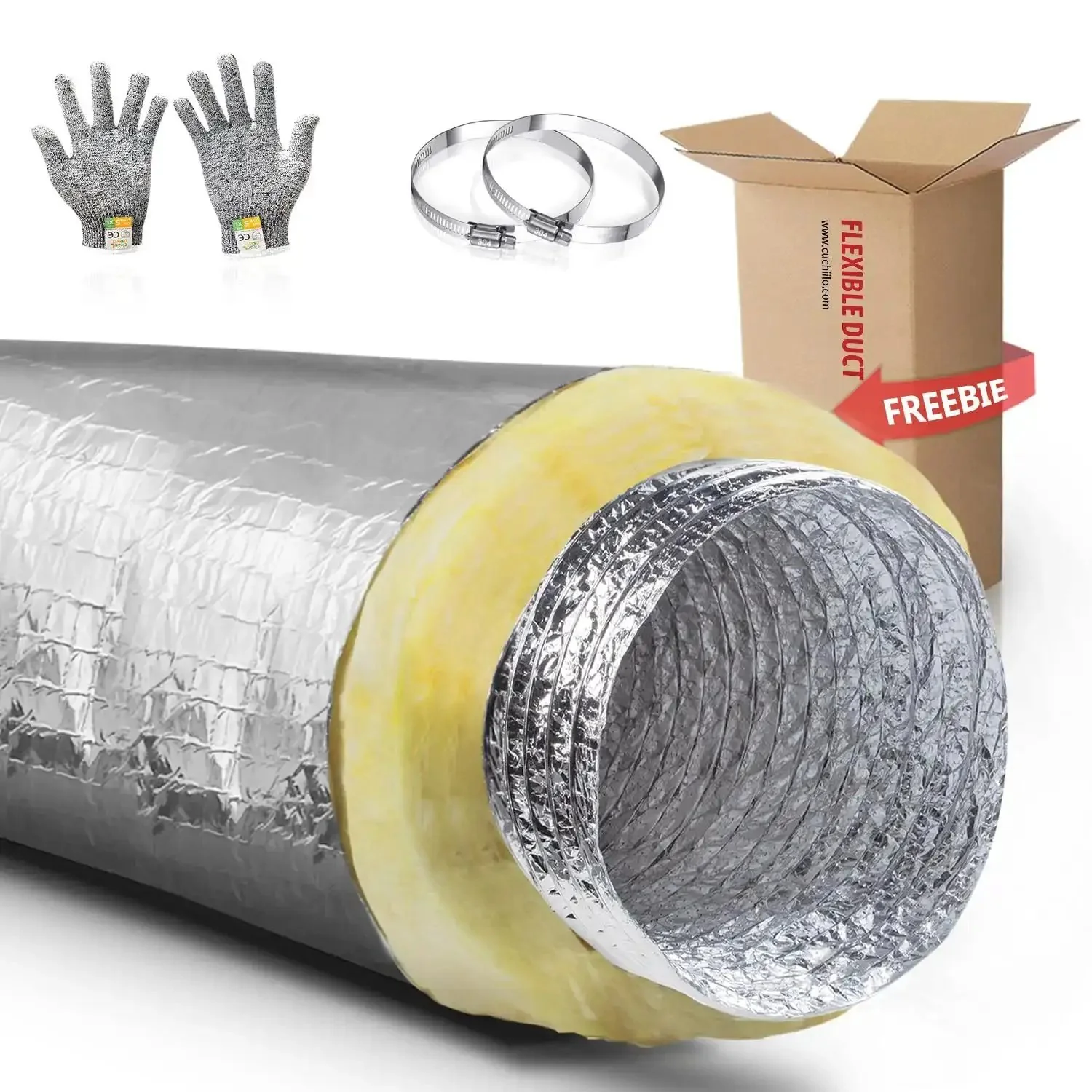 12 Inch Insulated Flexible Duct For HVAC Ducting And Exhaust, Heavy Duty R-4.2 Glass Fiber Insulated AC Duct, Aluminum Foil Wrapped, High Temperature Resistant Flex Duct For Efficient Air Flow