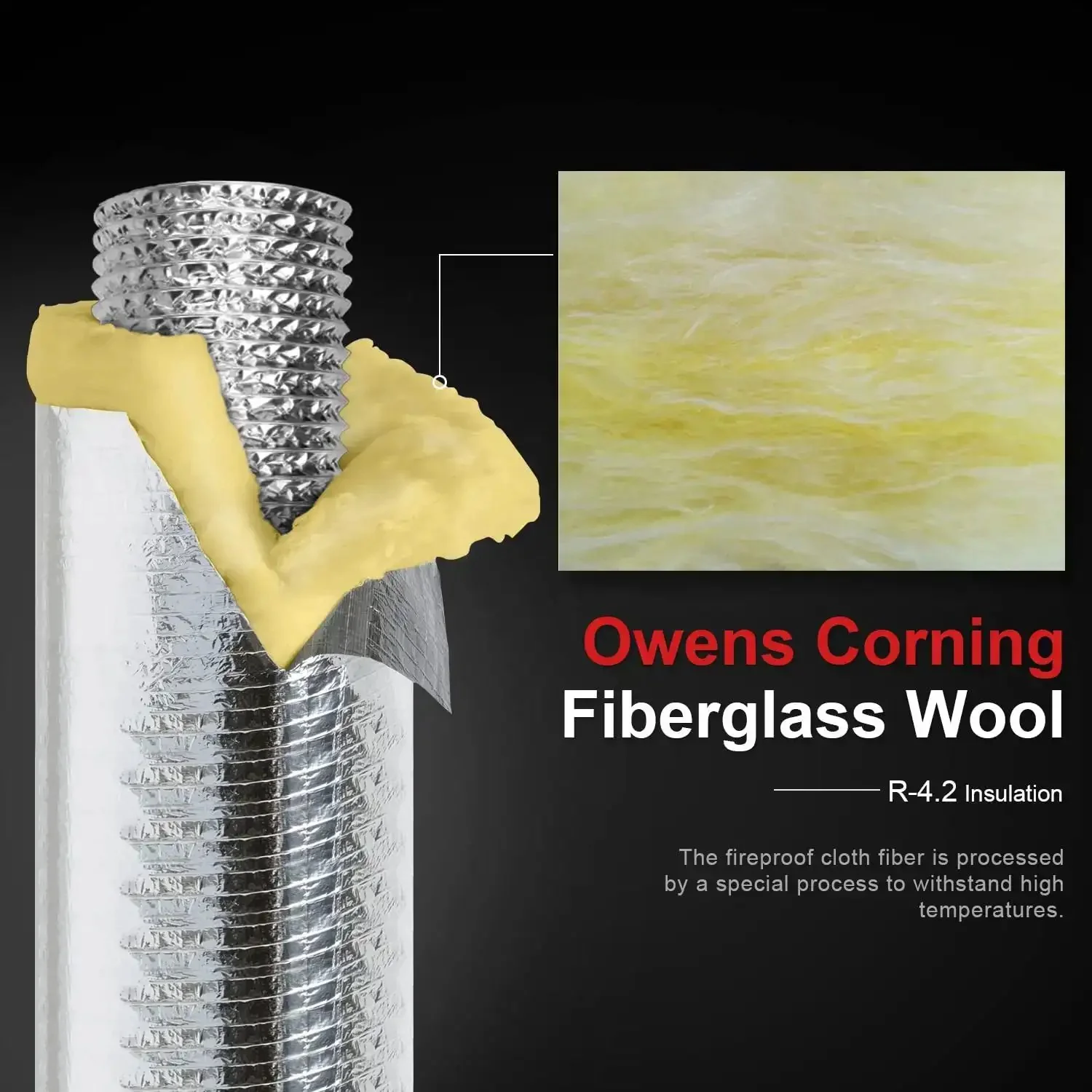 12 Inch Insulated Flexible Duct For HVAC Ducting And Exhaust, Heavy Duty R-4.2 Glass Fiber Insulated AC Duct, Aluminum Foil Wrapped, High Temperature Resistant Flex Duct For Efficient Air Flow - Image 3