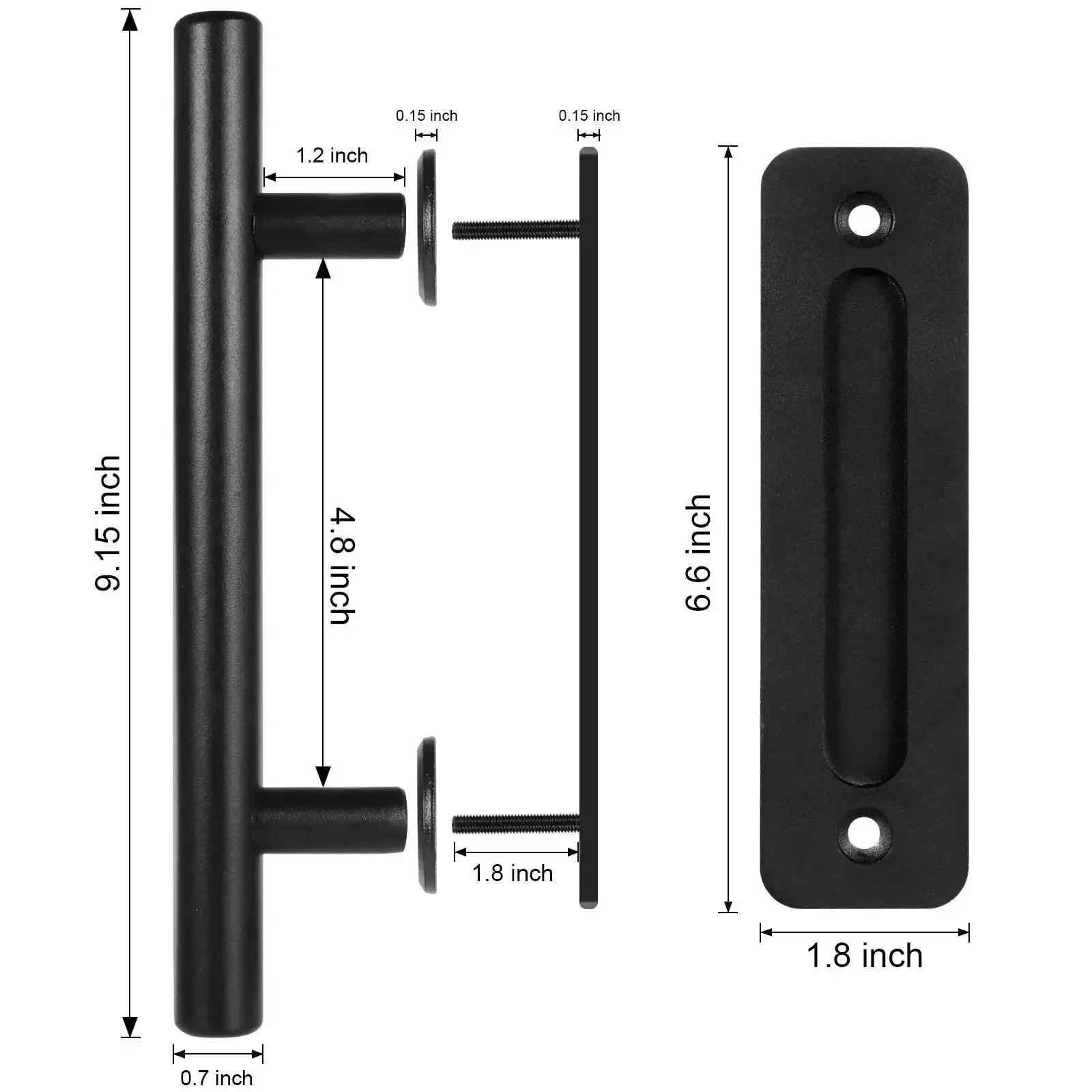 12 Inch Sliding Barn Door Handle Pull With Flush Back Plate, Matte Black Powder Coated Finish, Heavy Duty Alloy Build, Smooth Operation, Easy Install For Interior Residential Or Commercial Doors, Modern Rustic Hardware - Image 3