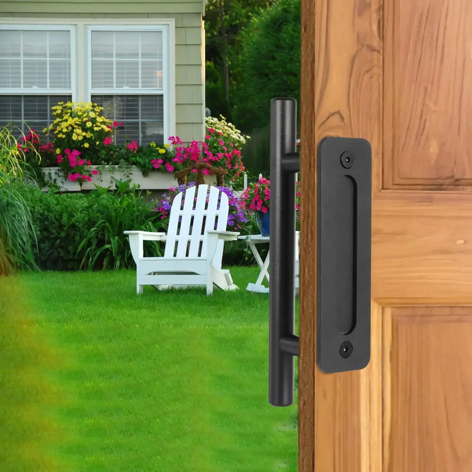 12 Inch Sliding Barn Door Handle Pull With Flush Back Plate, Matte Black Powder Coated Finish, Heavy Duty Alloy Build, Smooth Operation, Easy Install For Interior Residential Or Commercial Doors, Modern Rustic Hardware - Image 4