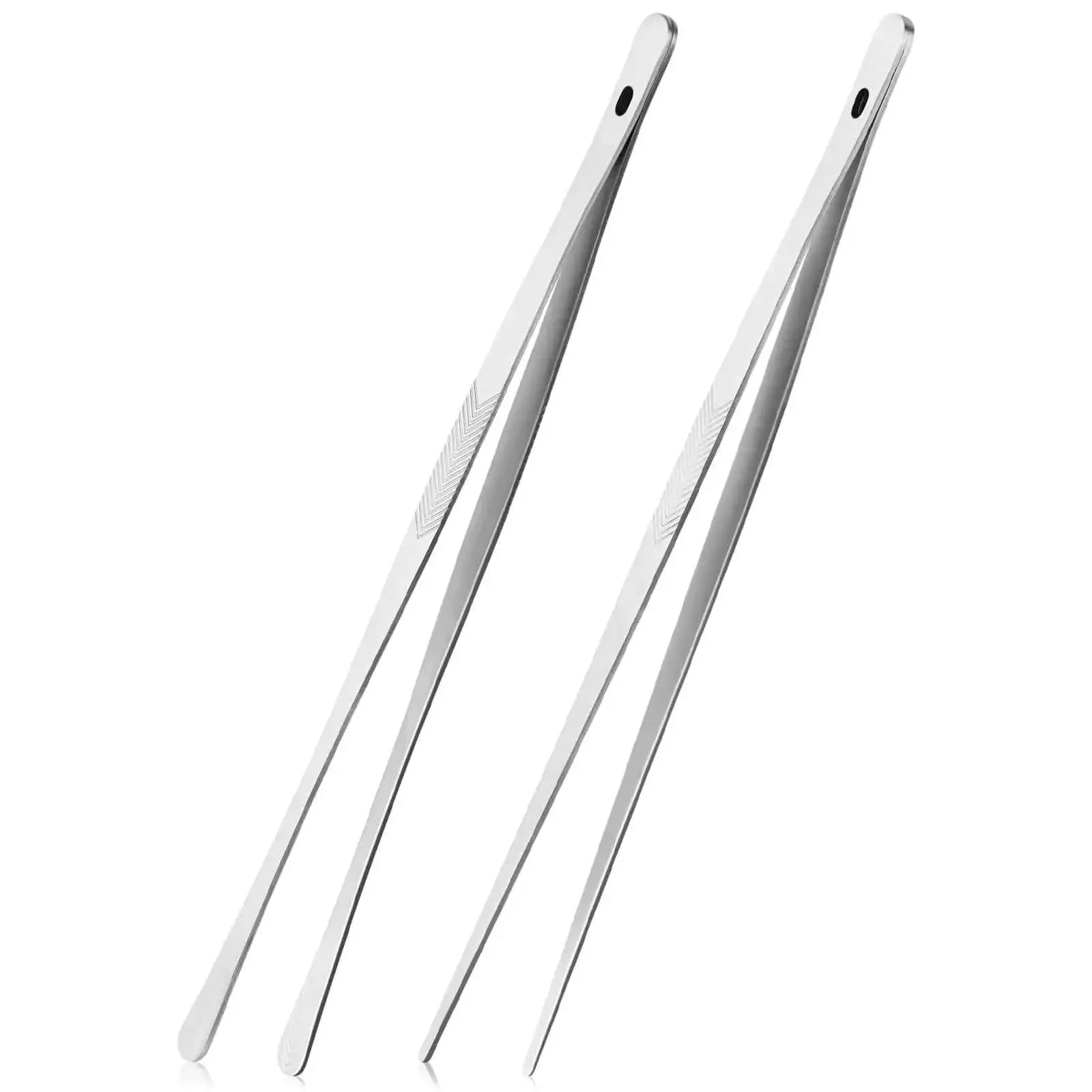 12 Inch Stainless Steel Kitchen Tongs And Tweezers 2 Piece Set With Pro Grade Precision Serrated Tips For Home Chefs Grilling Serving Pasta Salad BBQ Reusable Easy To Clean Dishwasher Safe