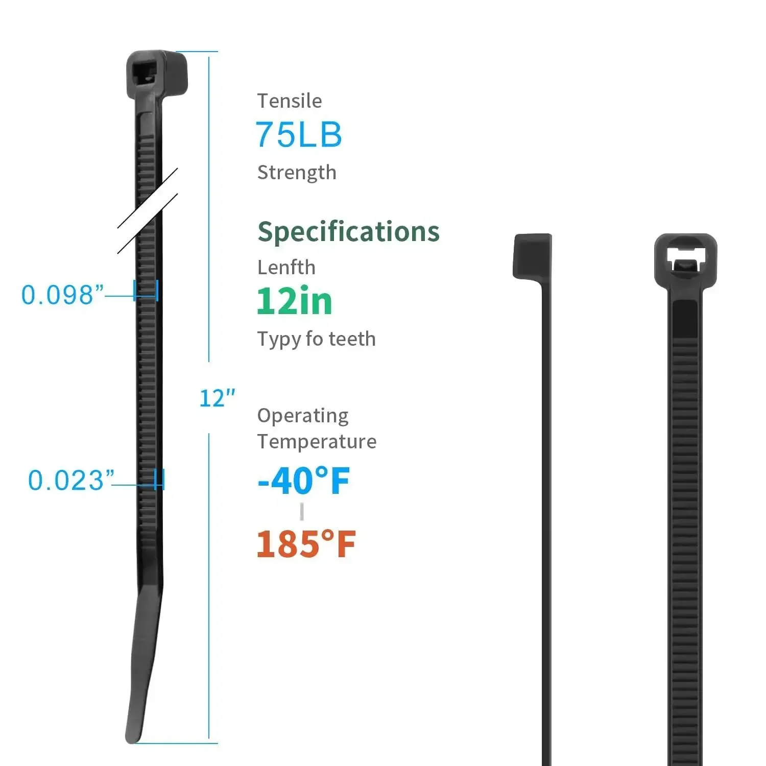 12 Inch UV Resistant Zip Ties, 1200 Pcs, 75 Lbs Tensile Strength, Premium Self Locking Cable Ties For Indoor And Outdoor Use, Heavy Duty Plastic Tie Kit For Quick And No Fuss Cable Management - Image 7