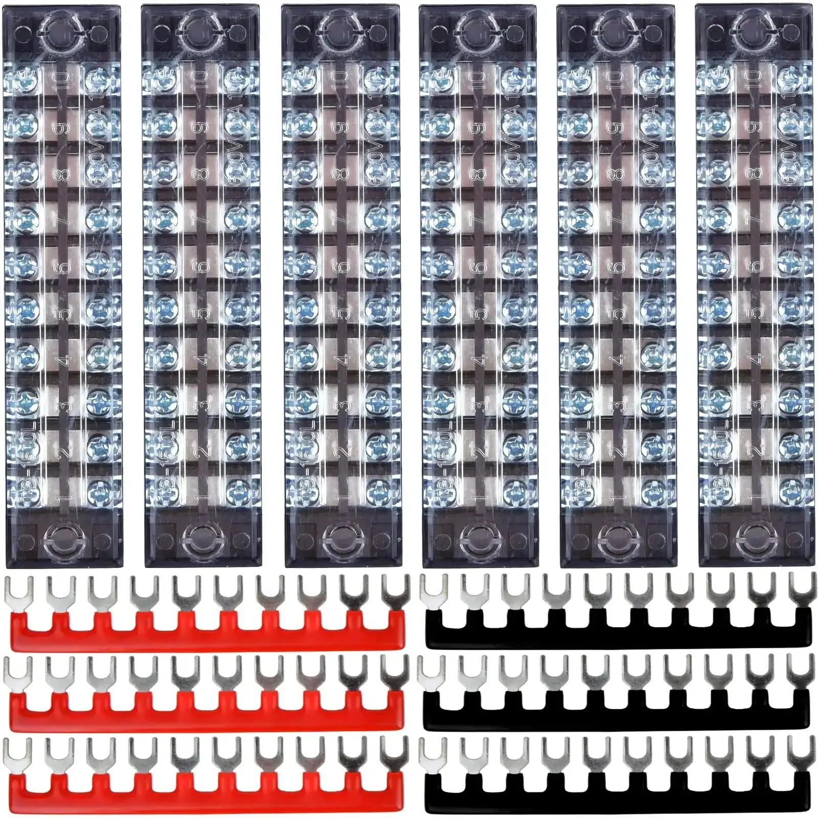 12 Pack 10 Position Screw Terminal Blocks With Covers And Ground Pluggable PCB And Busbar 600V 15A Dual Row Insulated Beefy Copper Conductors For Reliable High Current Wiring - Image 2