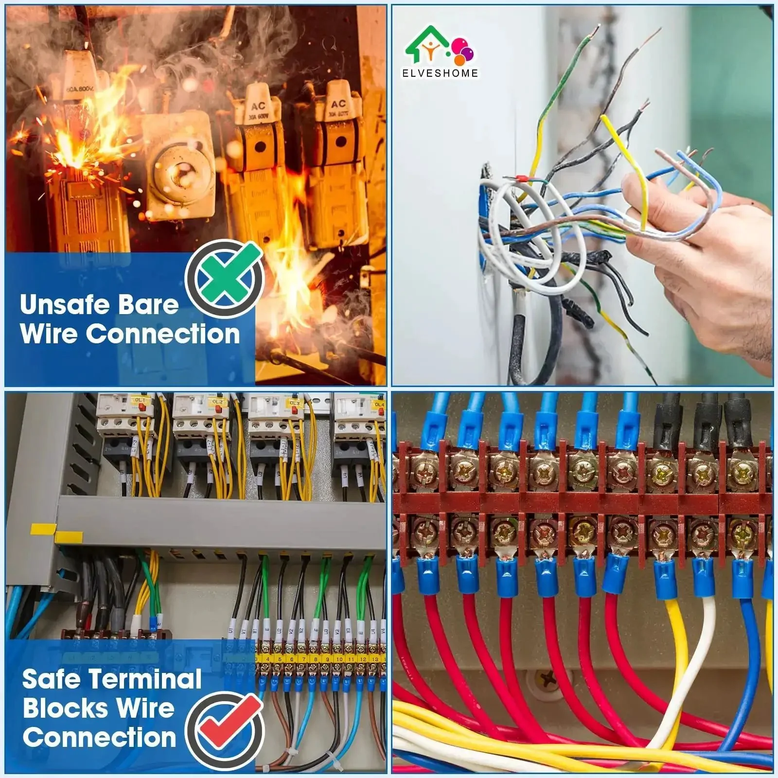 12 Pack 10 Position Screw Terminal Blocks With Covers And Ground Pluggable PCB And Busbar 600V 15A Dual Row Insulated Beefy Copper Conductors For Reliable High Current Wiring - Image 8