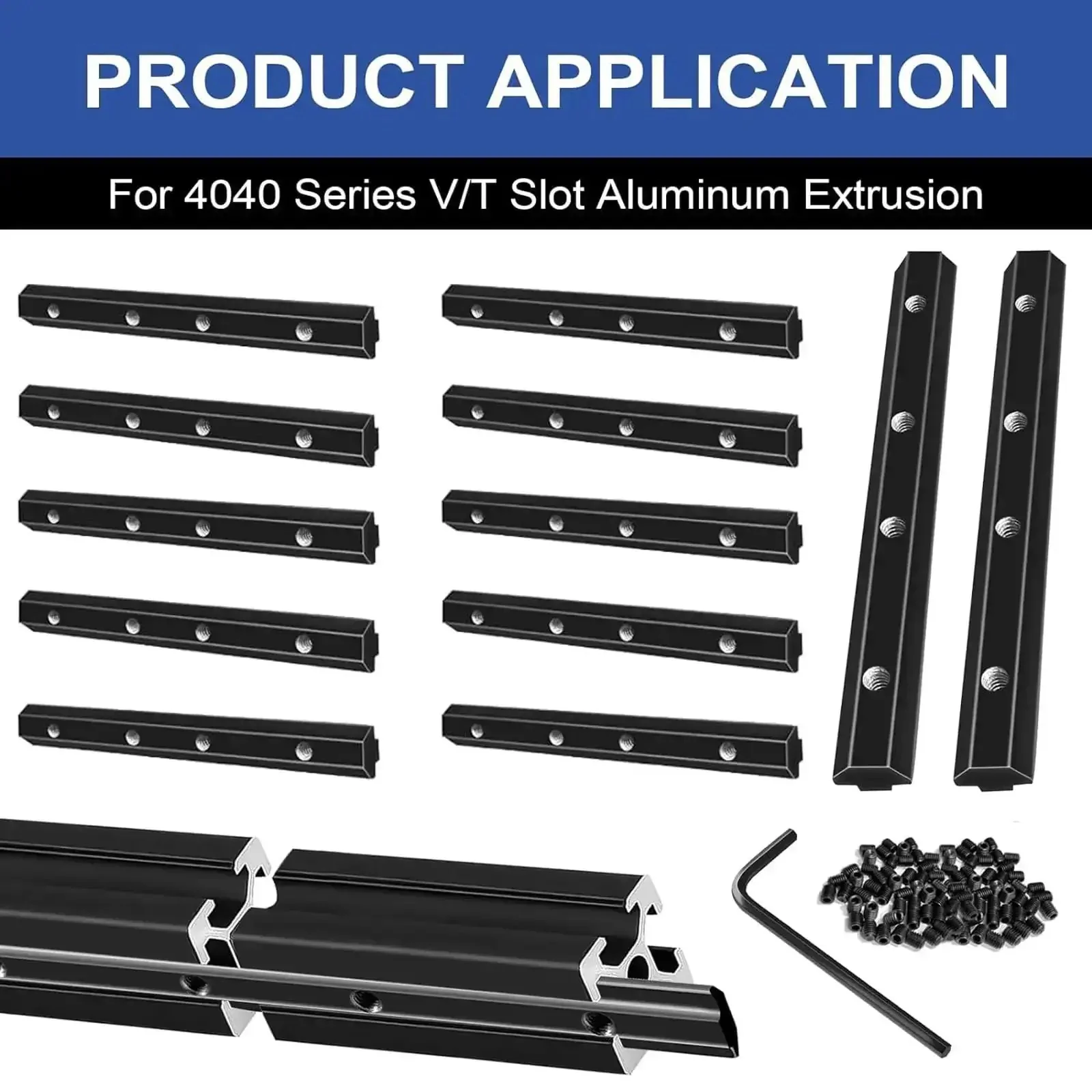 12 Pack 4040 Straight Connector Corner Brackets Joint Plates With Screws And Wrench For Aluminum Extrusion 4040 T Slot And V Slot 3D Printer Accessories Black - Image 3