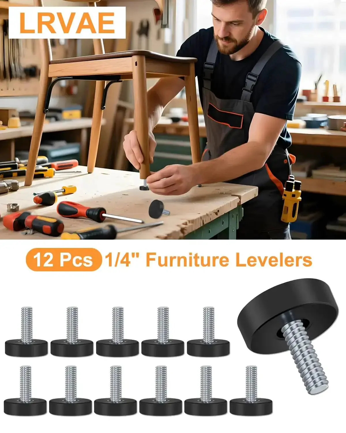 12 Pack Adjustable Leveling Feet One Quarter Inch 20 UNC For Furniture DIY Projects No More Wobble Leveling On Uneven Floors Durable Threaded Screws In Easy Install - Image 4