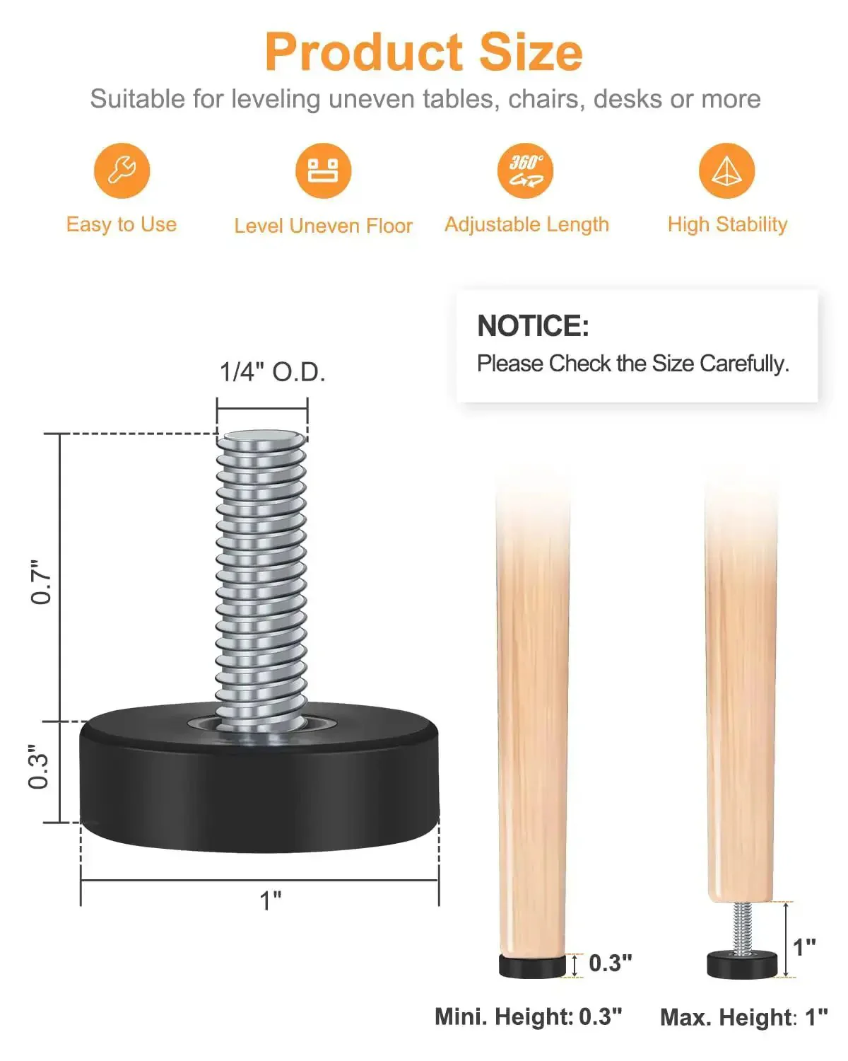 12 Pack Adjustable Leveling Feet One Quarter Inch 20 UNC For Furniture DIY Projects No More Wobble Leveling On Uneven Floors Durable Threaded Screws In Easy Install - Image 6