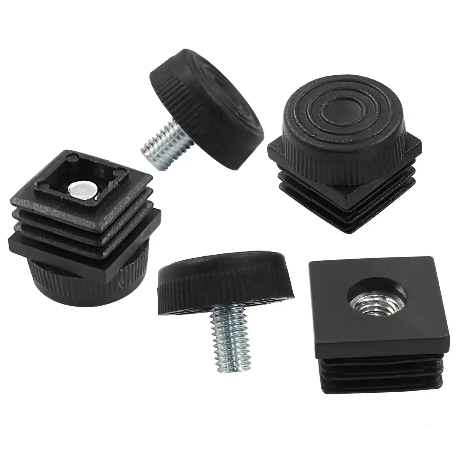 12 Pack Black Square Tube Insert Kits With Adjustable Feet For 1x1 Inch OD Square Pipe, Leveling Pads, M8 Thread, 14mm Screw, Durable Inserts For Framing, Racks, Stands And DIY Projects - Image 3