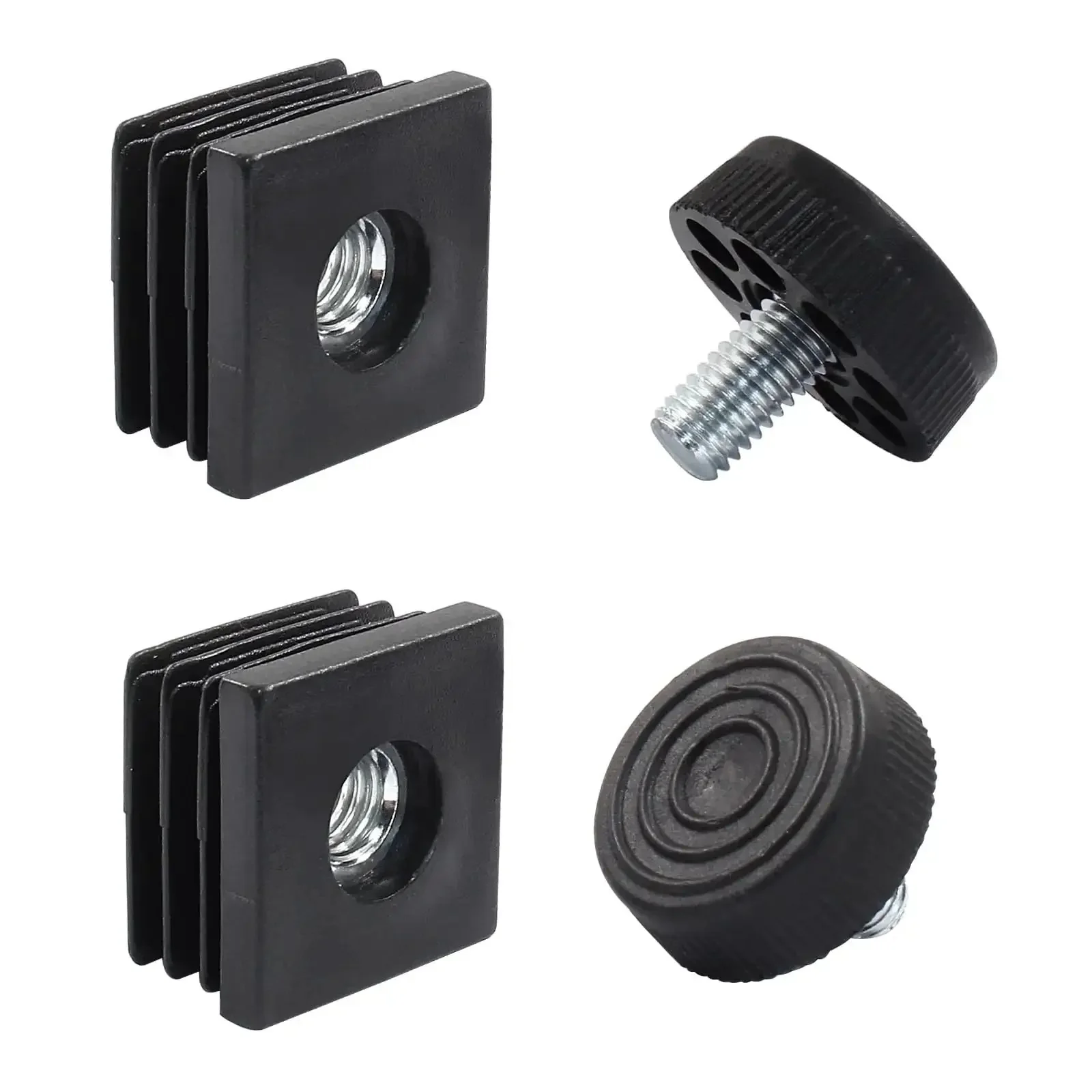 12 Pack Black Square Tube Insert Kits With Adjustable Feet For 1x1 Inch OD Square Pipe, Leveling Pads, M8 Thread, 14mm Screw, Durable Inserts For Framing, Racks, Stands And DIY Projects - Image 4
