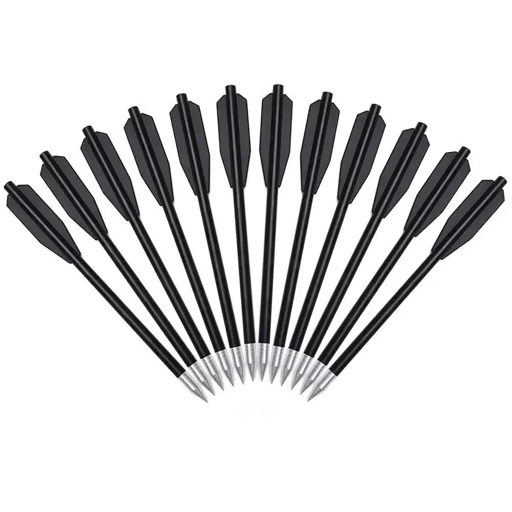 12 Pack Crossbow Bolts 6.3 Inch Black Plastic Shaft Arrows With Aluminum Point Tip For Small Crossbows, Durable Target Practice Bolts With Black Vanes, Safe To Use But Do Not Shoot At People