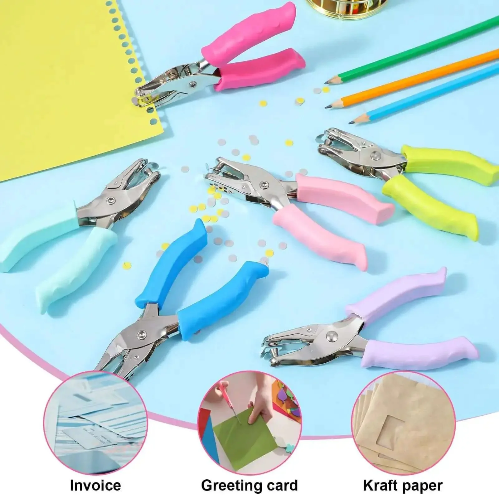 12 Pack Dope Cushioned Grip Single Hole Paper Punch Heavy Duty Hand Tool For Greeting Cards Scrapbooks Notebooks Craft Paper And DIY Invitations Perfect For Card Making Scrapbooking Invitations And Creative Projects - Image 4