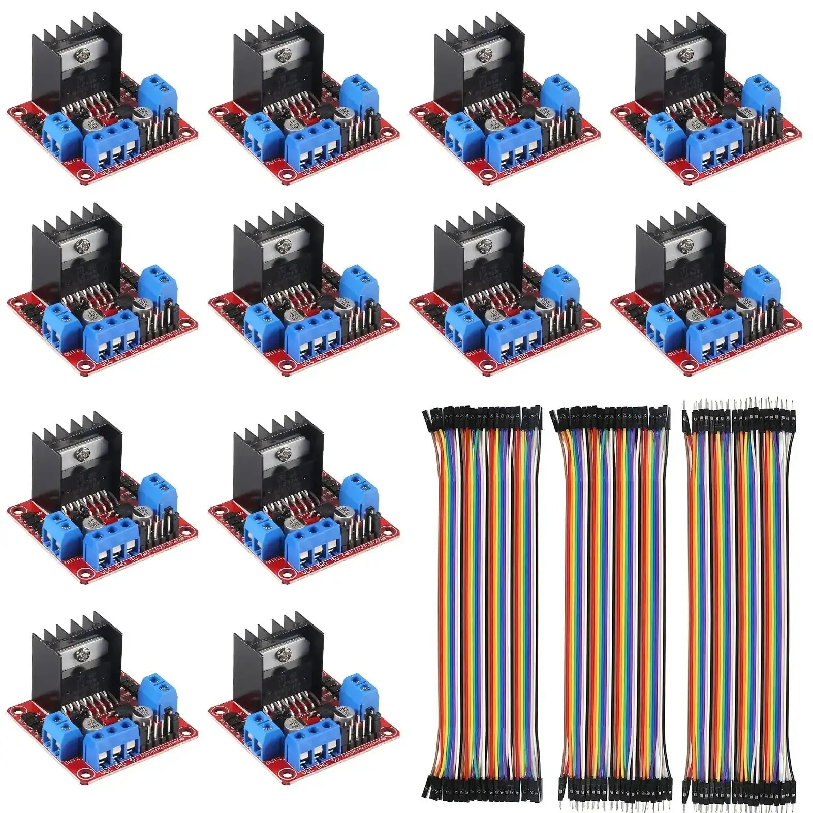12 Pack Dual H Bridge Motor Driver Controller Board Module for Arduino Projects With Jumper Wires, Drives Stepper and DC Motors, Ideal for Smart Car Projects, Compatible With UNO R3 Mega 2560 and Other Arduino Boards