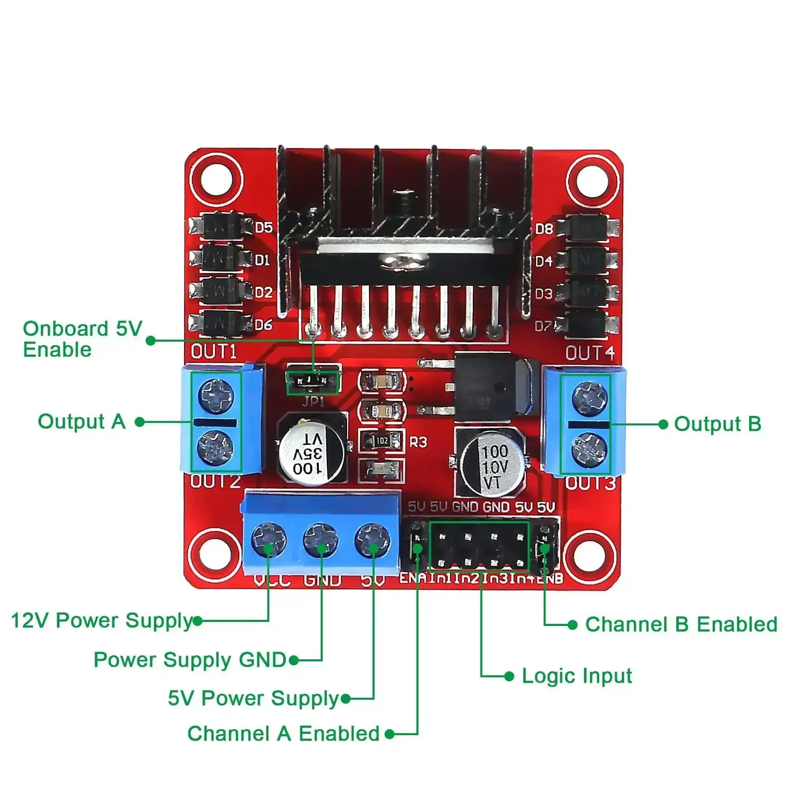 12 Pack Dual H Bridge Motor Driver Controller Board Module for Arduino Projects With Jumper Wires, Drives Stepper and DC Motors, Ideal for Smart Car Projects, Compatible With UNO R3 Mega 2560 and Other Arduino Boards - Image 6