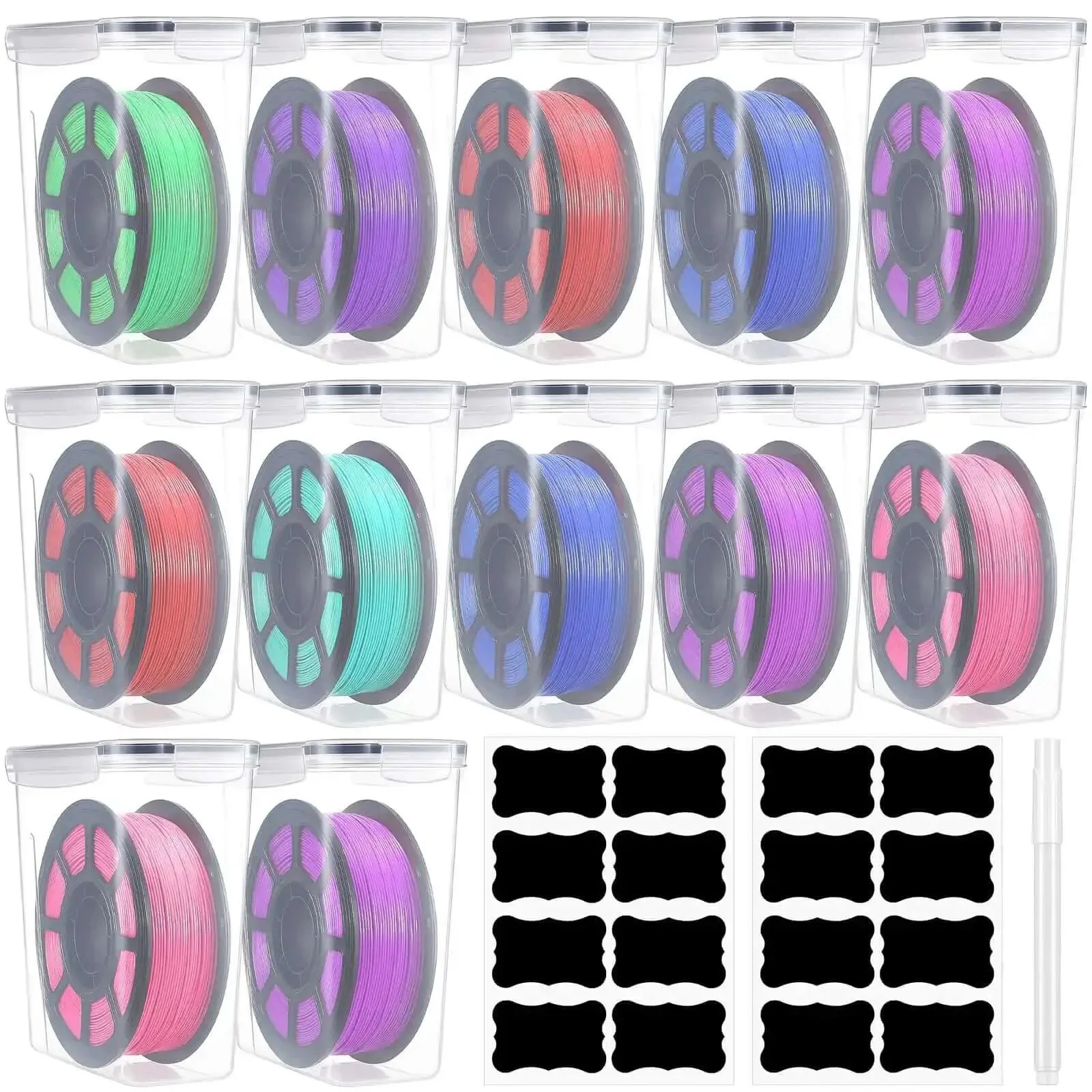 12 Pack Filament Storage Boxes With Lids For 3D Printing Spools Clear Moisture Dust And Water Proof Boxes With Labels Portable Sealing And Protection Includes 2 Stickers And 1 Marker Pen