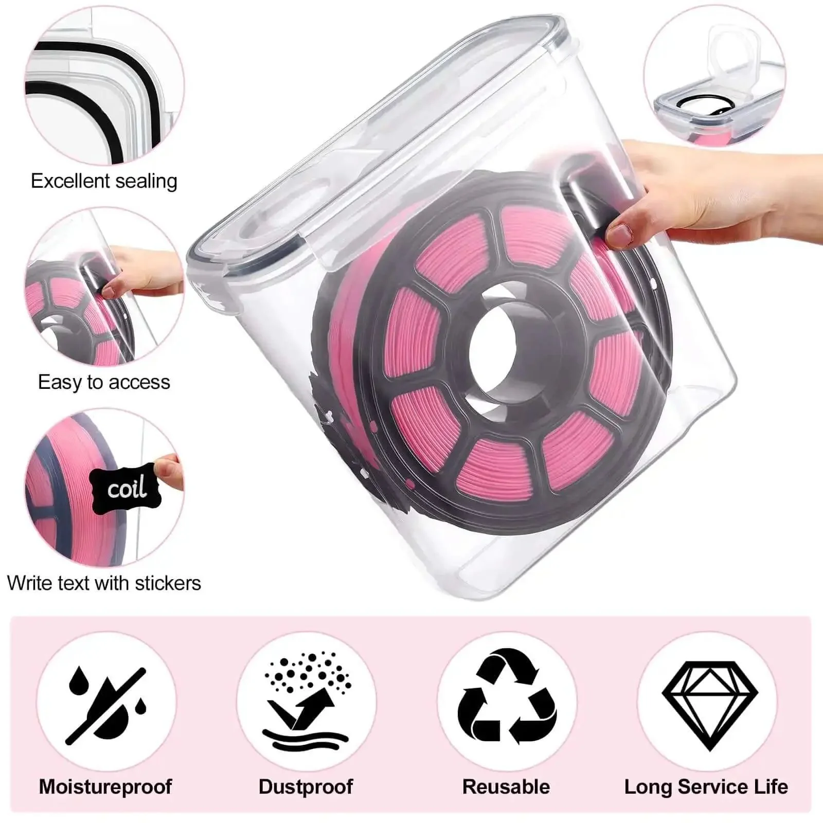 12 Pack Filament Storage Boxes With Lids For 3D Printing Spools Clear Moisture Dust And Water Proof Boxes With Labels Portable Sealing And Protection Includes 2 Stickers And 1 Marker Pen - Image 6
