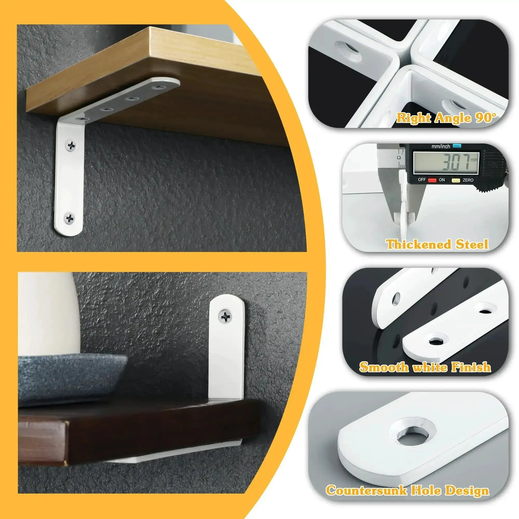 12 Pack Floating Shelf Brackets White Heavy Duty L Shaped Corner Braces For Hanging Shelves 5 By 3 Inch Stainless Steel Rust Resistant DIY Support Easy To Install Built To Last - Image 3