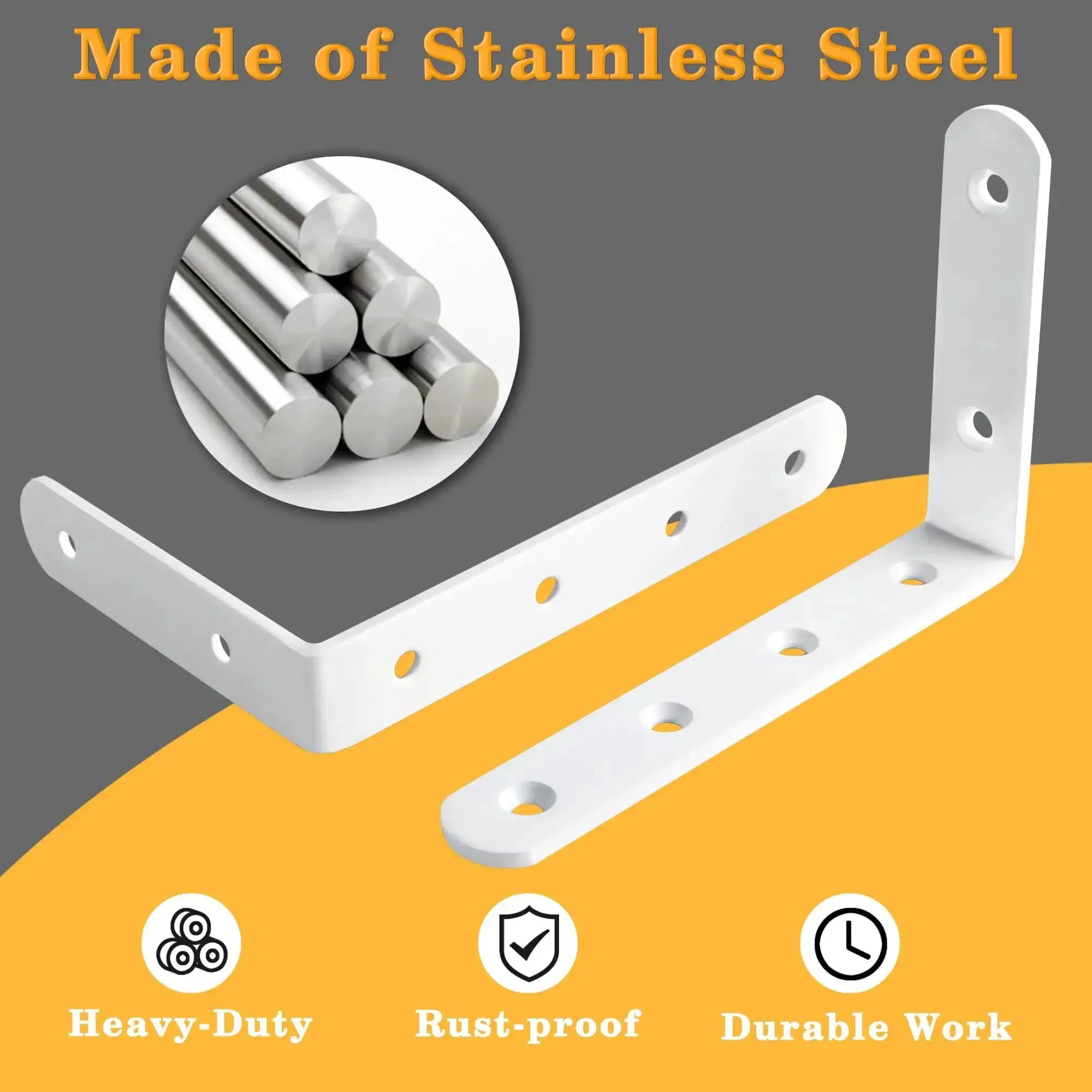 12 Pack Floating Shelf Brackets White Heavy Duty L Shaped Corner Braces For Hanging Shelves 5 By 3 Inch Stainless Steel Rust Resistant DIY Support Easy To Install Built To Last - Image 4