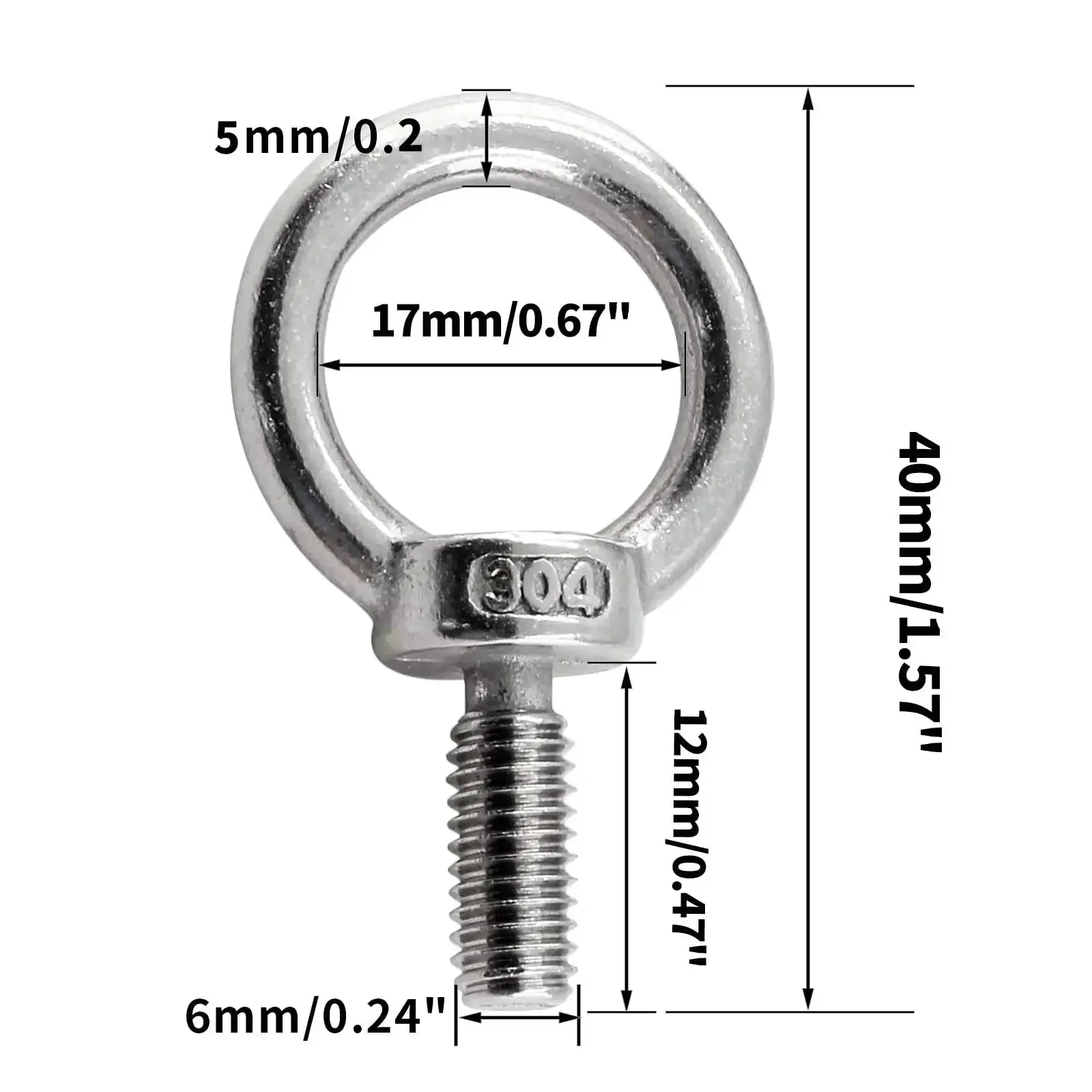12 Pack M6 Lifting Eye Bolts 304 Stainless Steel Heavy Duty Machinery Shoulder Ring Eye Bolts For Hoisting 6mm Thread 12mm Long With 17mm Ring Inner Diameter And 40mm Overall Length - Image 7