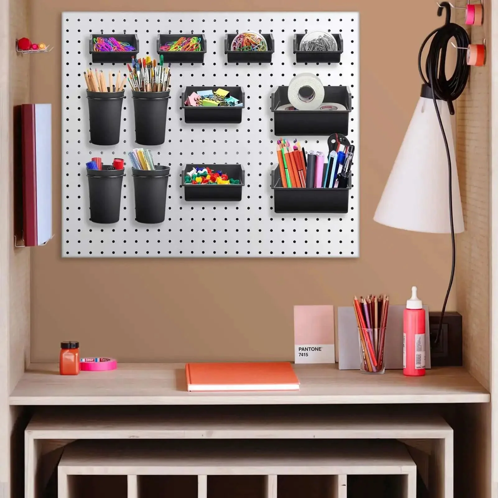 12 Pack Pegboard Bins And Cups Set For One Eighth And One Quarter Inch Pegboard Wall Organizer, Heavy Duty Containers For Craft Room, Garage Storage, Small Parts And Tool Organization - Image 4