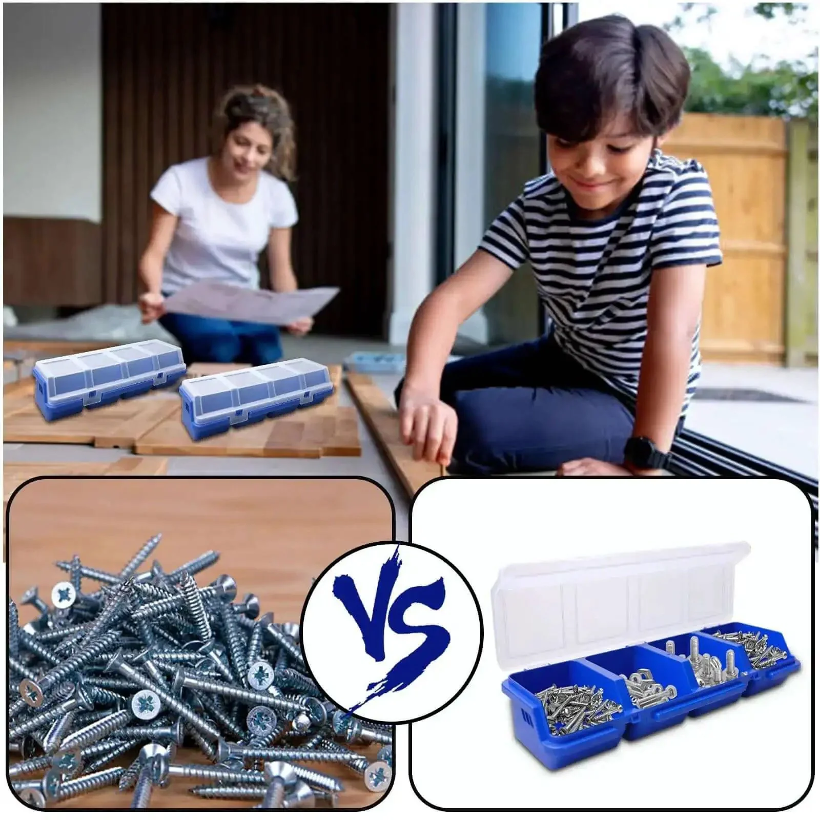 12 Pack Screw Organizer Boxes With Lids, Four-Compartment Dividers, Blue Toolbox Style Storage Case For Garage And Workshop, Keeps Small Parts, Screws, Bolts, Nuts, And Craft Supplies Sorted - Image 5