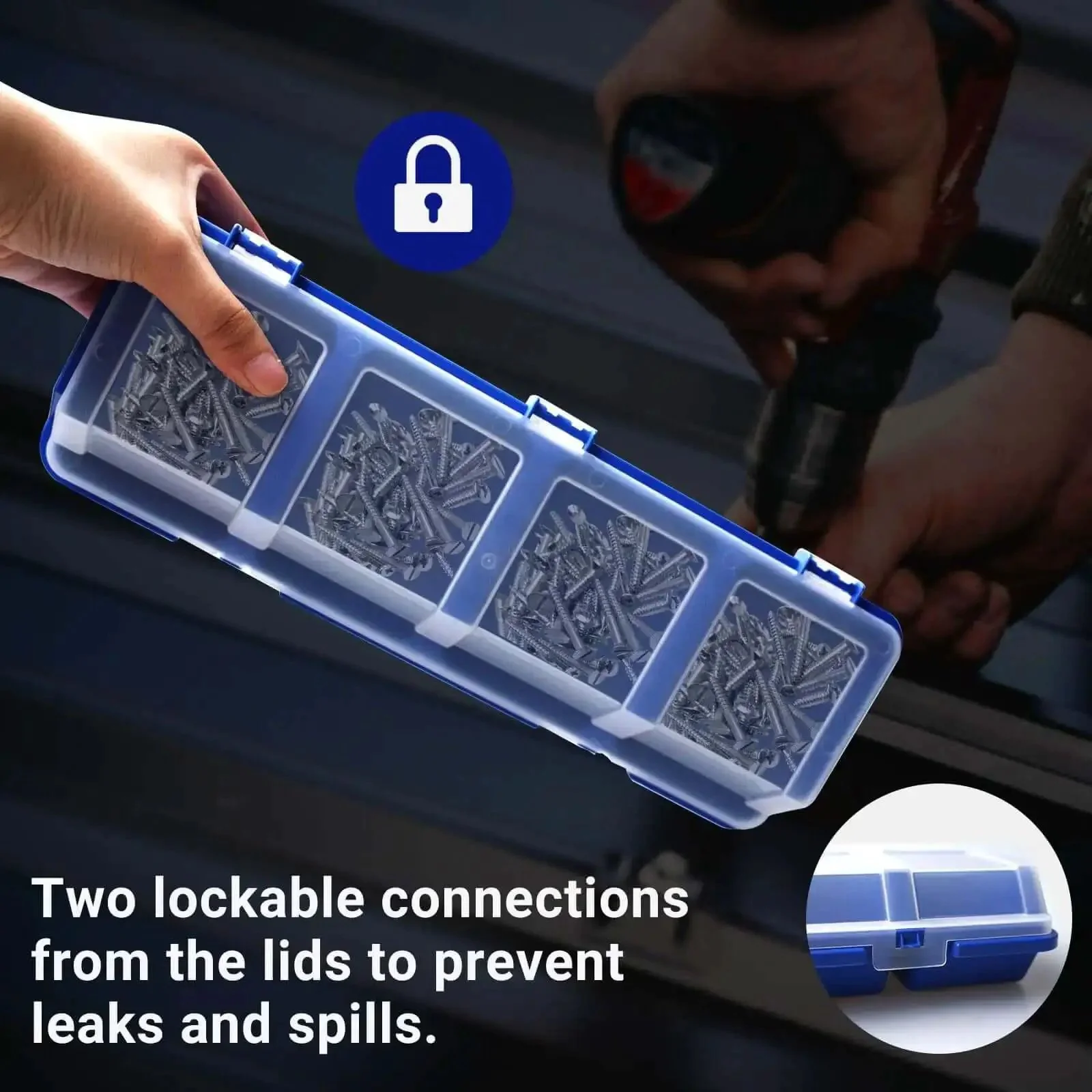 12 Pack Screw Organizer Boxes With Lids, Four-Compartment Dividers, Blue Toolbox Style Storage Case For Garage And Workshop, Keeps Small Parts, Screws, Bolts, Nuts, And Craft Supplies Sorted - Image 6