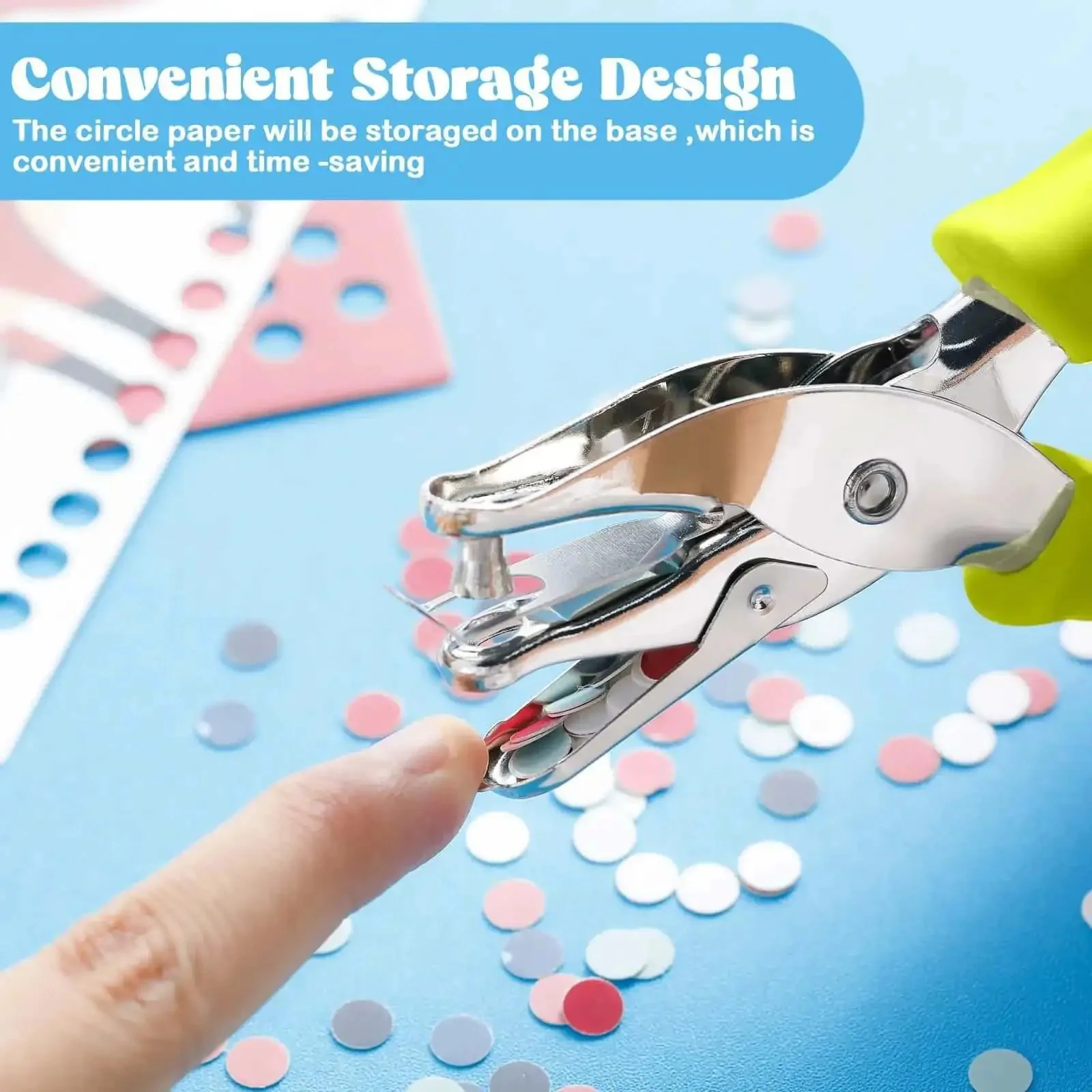 12 Piece Handheld Hole Punch Kit With Grip Handles One Quarter Inch Circular Punches For Craft Paper Greeting Cards Scrapbooks And Notebooks In Black Green Deep Purple Fluorescent Yellow Rose Pink And Blue - Image 3