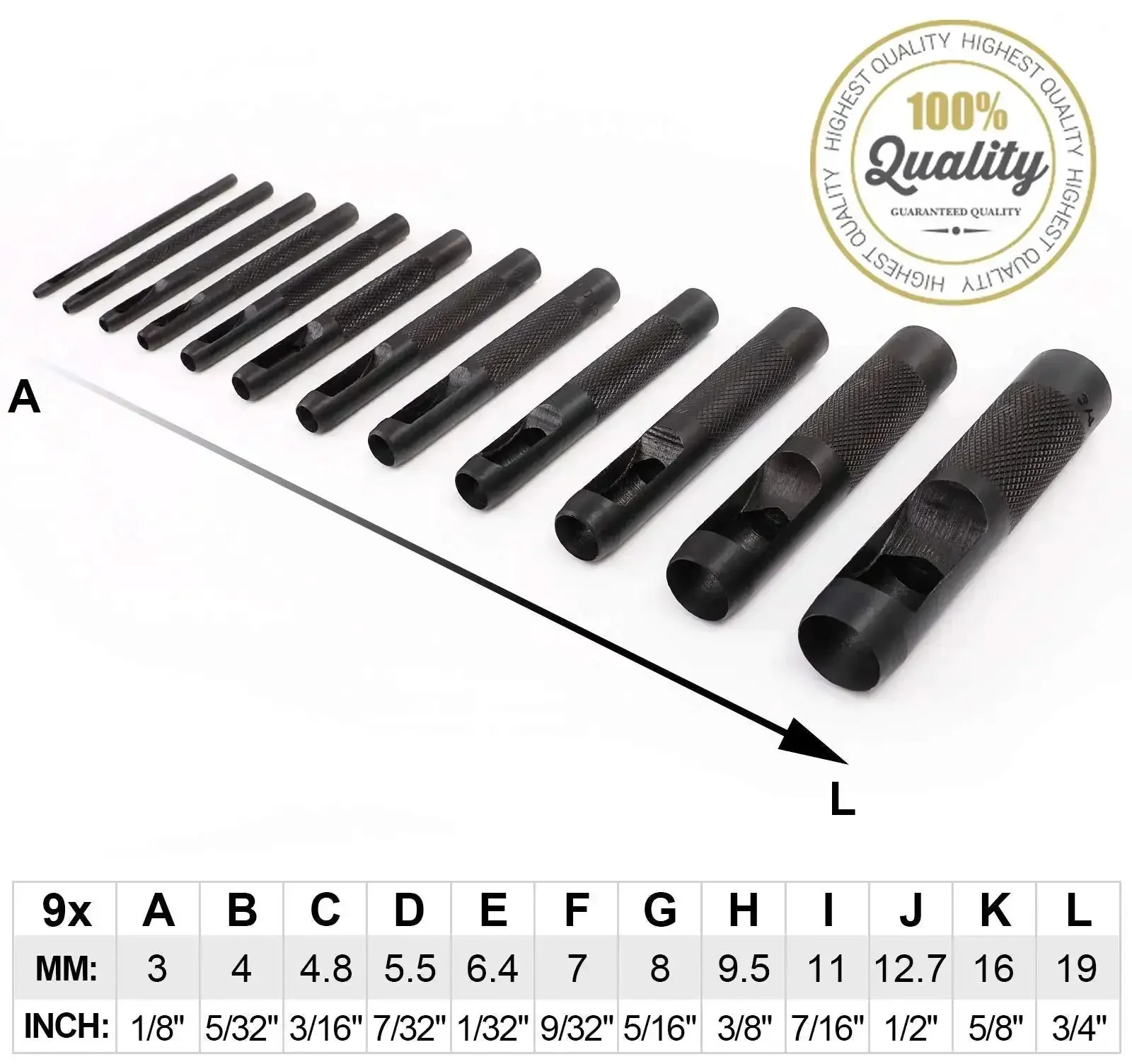 12 Piece Hollow Punch Set 1/8 To 3/4 Inch Built Tough Carbon Steel Leather Hole Punch Kit With Storage Bag For Belts, Watch Straps, Cloth And Gaskets And More DIY Projects - Image 4