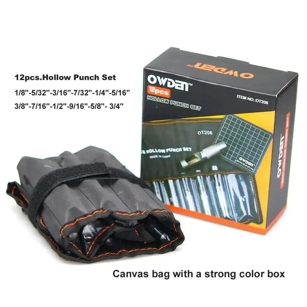 12 Piece Leather Hole Punch Set With Free Cutting Mat, Hollow Punch Kit For Soft Materials, High Carbon Steel Construction, 12 Punch Sizes From One Eighth To Three Quarters Inch, Ergonomic Non Slip Handles - Image 2